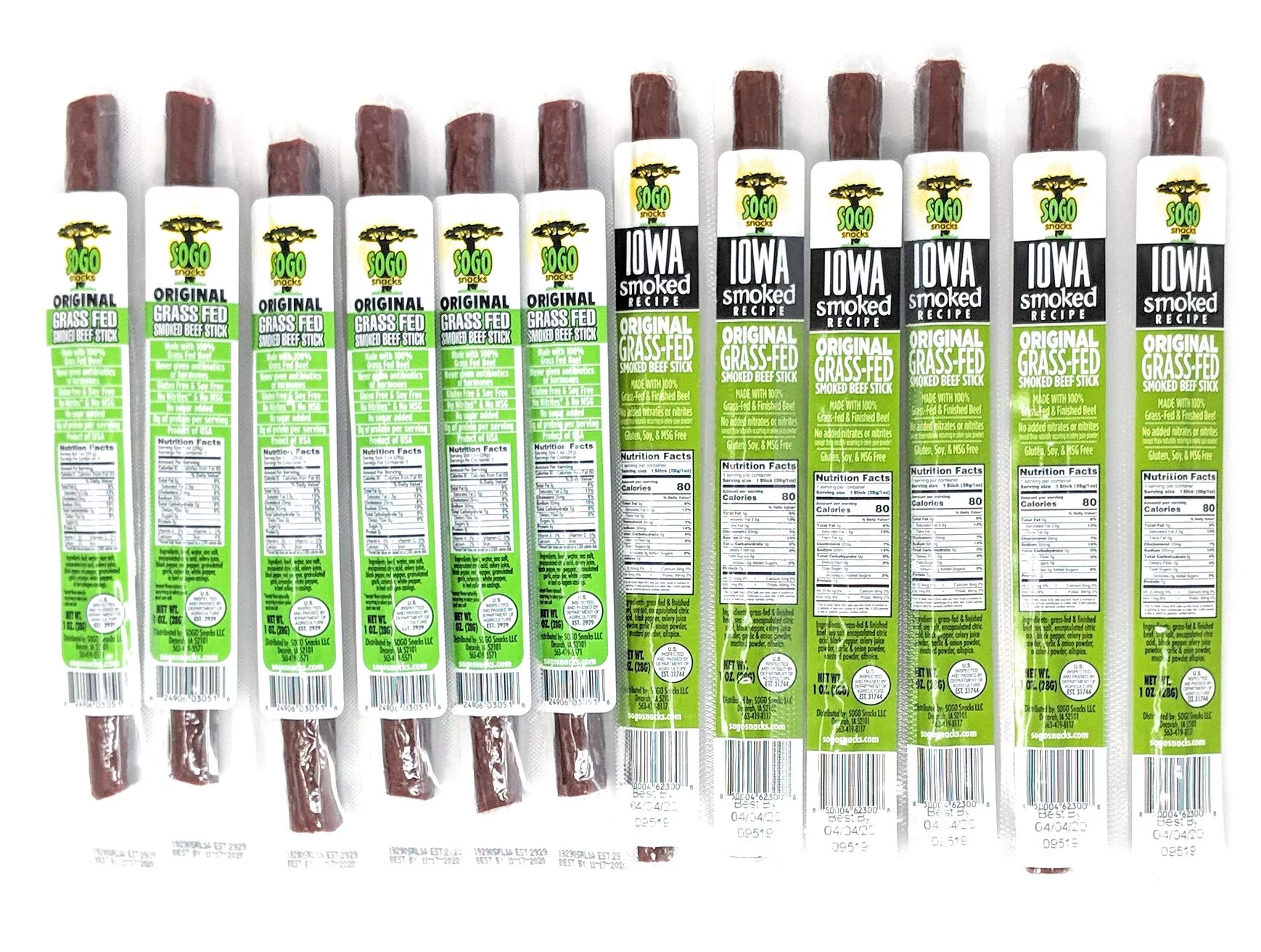 Original Variety, Sogo Snacks, No Sugar, 100% Grass-fed, Non-GMO Beef Sticks. No Nitrates, Gluten, Soy, MSG, Dairy or Nuts. Keto, Paleo Friendly (24 Original, 24 IASM Original, 1-oz, 48-cnt)