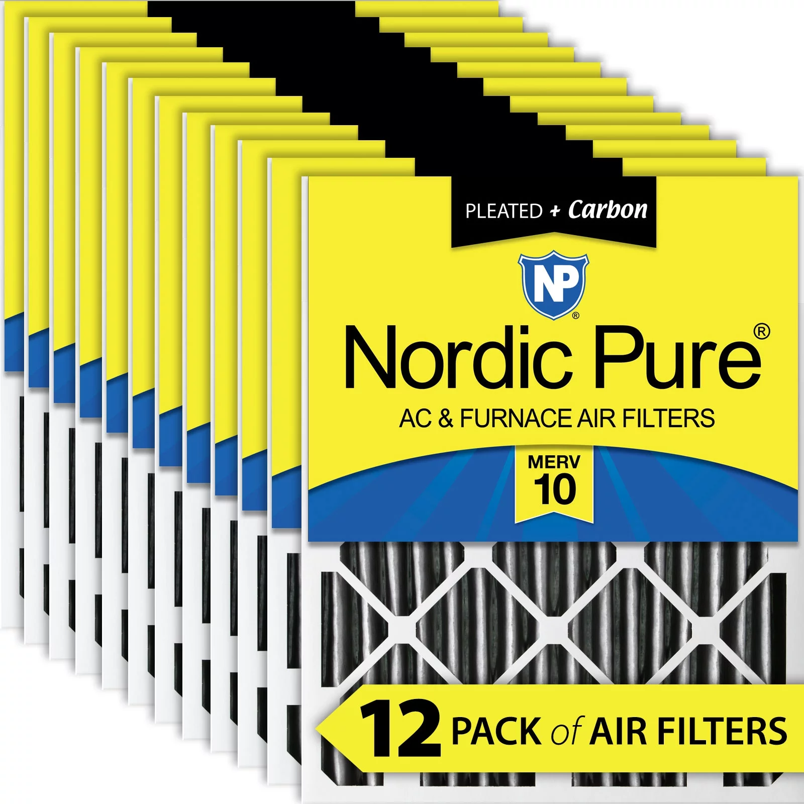 Nordic Pure 12x20x2 Furnace Air Filters MERV 10 Pleated Plus Carbon 12 Pack