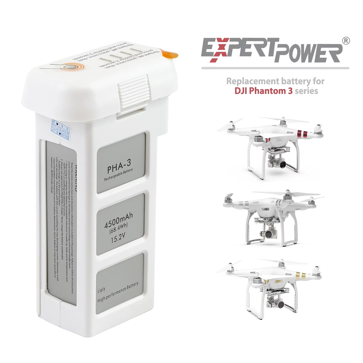 15.2V  4500mAh Intelligent Flight Replacement battery for DJI  Phantom 3 Standard Professional I Advanced  Li-Polymer I Up to 23 Minutes Flying Time I Slot-In Design I Four LEDs