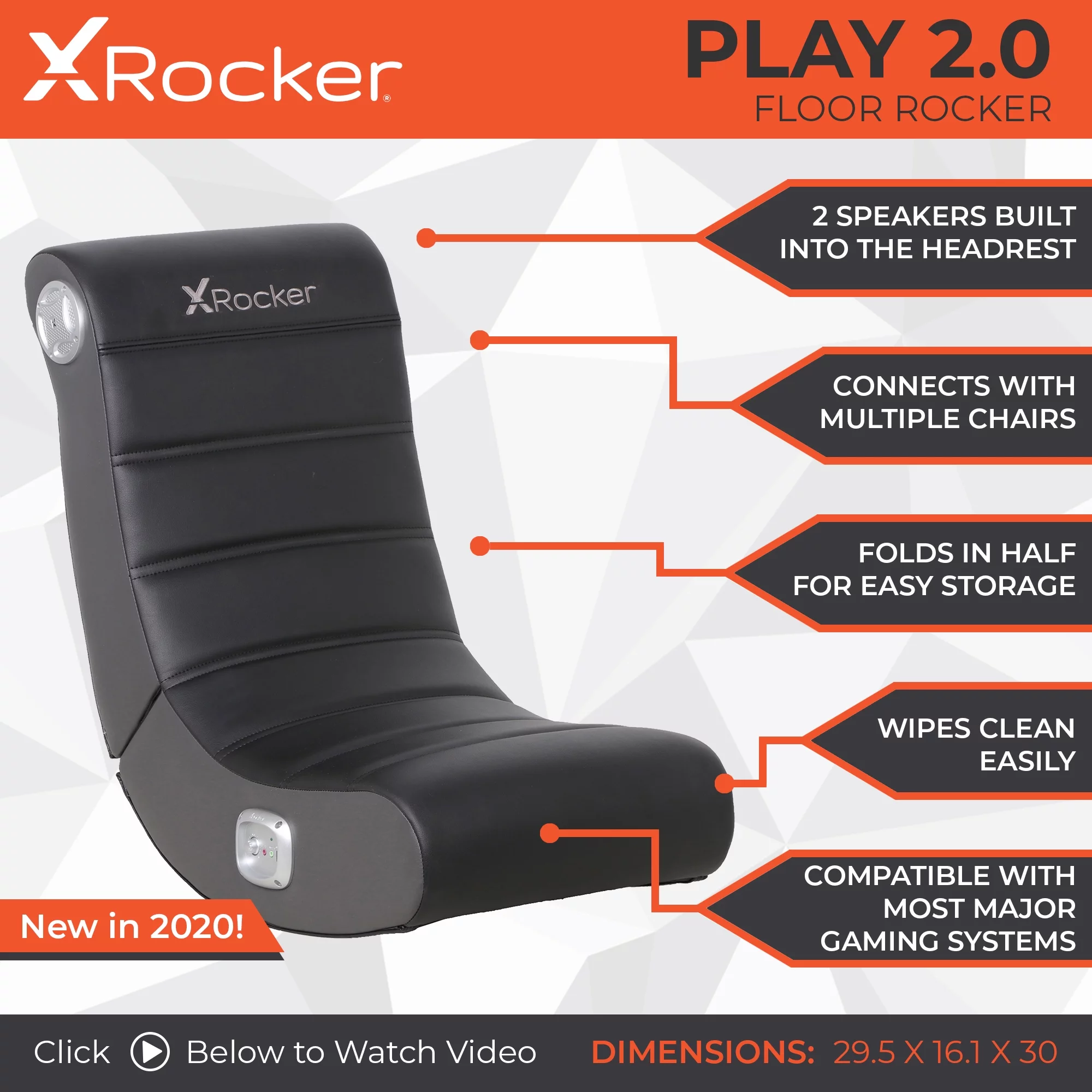 X Rocker Play 2.0 Wired Gaming Chair, Black