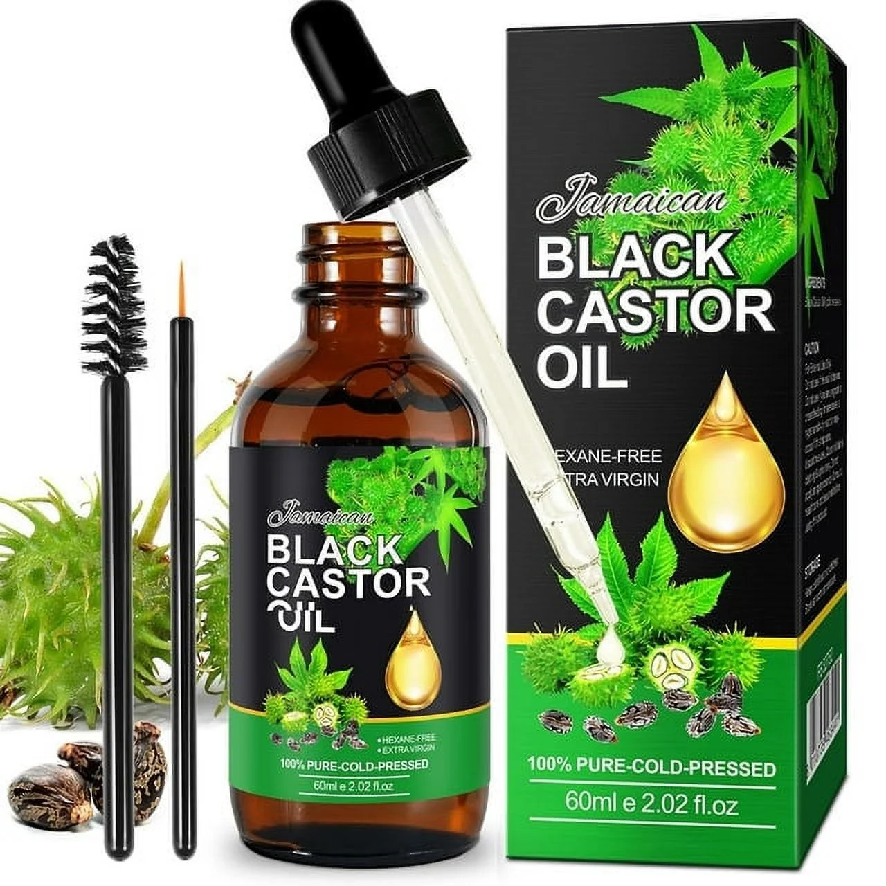 Jamaican Black Castor Oil for Hair Growth 60ml(2.02 fl.oz) Natural Moisturizer for Face, Body & Nails, Carrier Oil for Essential Oils and DIY Beauty - 5pack