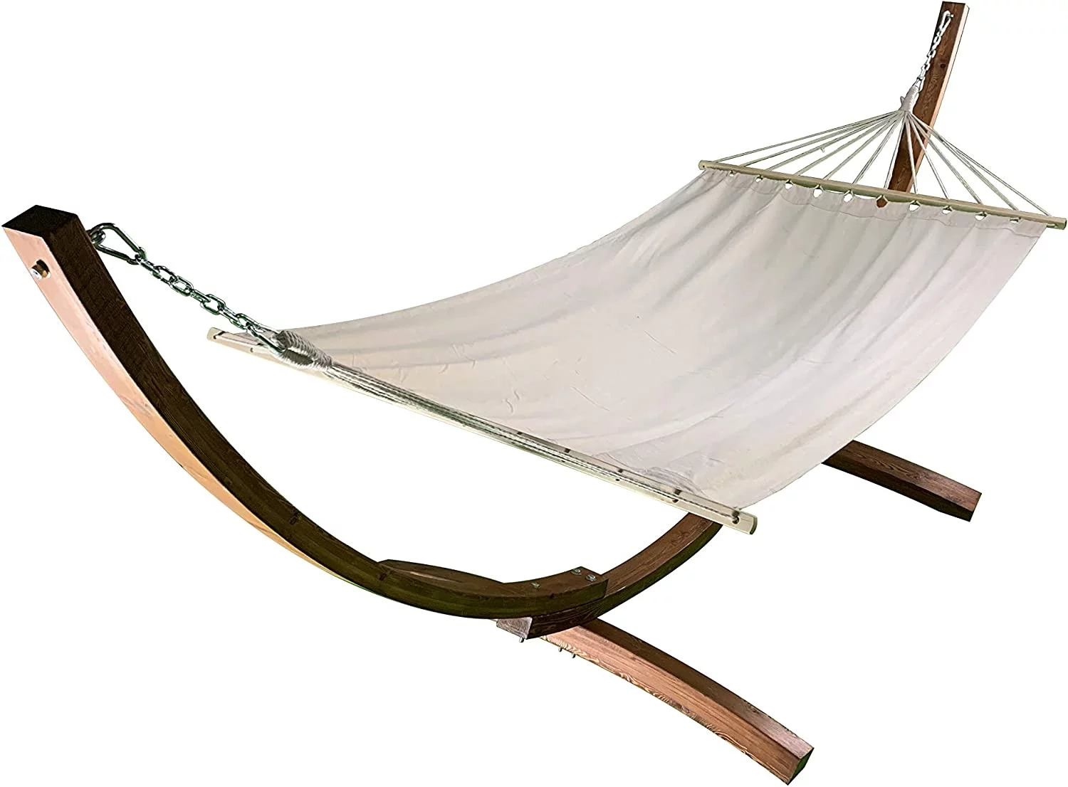 12 Ft. Water Treated Wooden Arc Hammock Stand + Premium Quilted, Double Padded Hammock Bed. 1 Person Bed. 300 LB Capacity(Teak Stain/Beige)