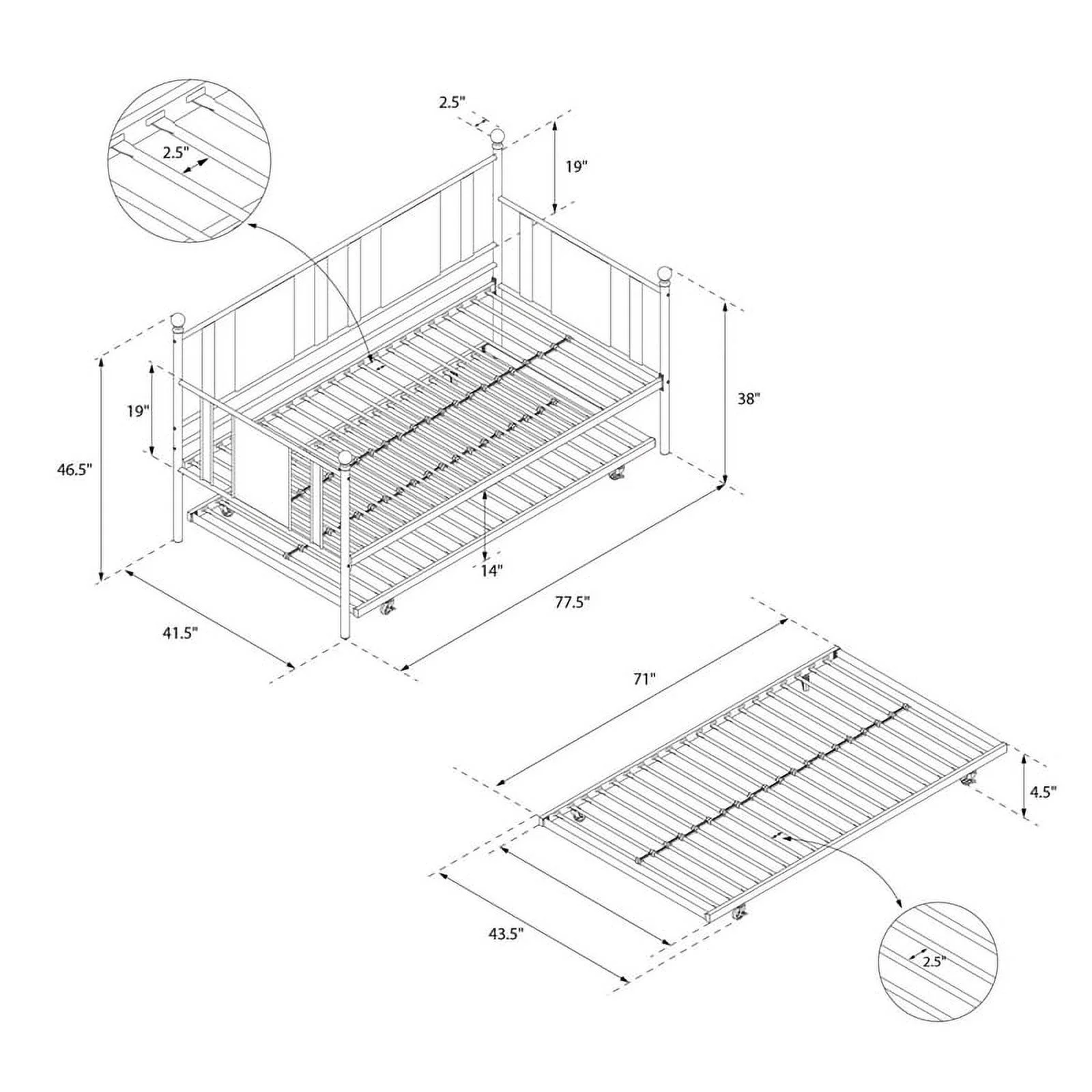 DHP Lavinia Metal Daybed and Trundle Twin in Black