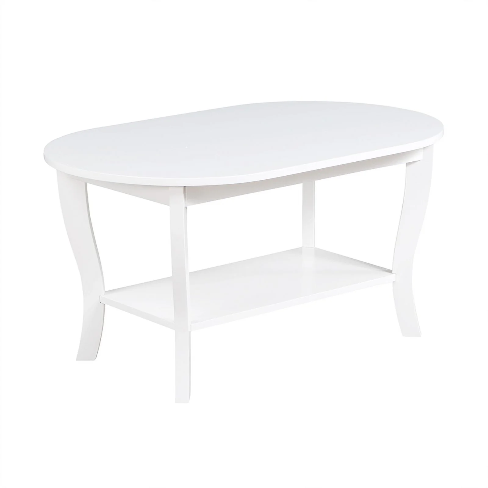 Pemberly Row Oval Coffee Table with Shelf in White Wood Finish