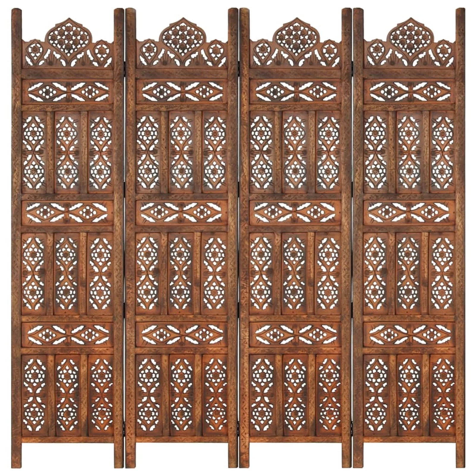 Anself Hand Carved 4-Panel Room Divider Freestanding Room Partition Panel Folding Screen Mango Wood Brown for Bedroom, Bathroom, Living Room, Dining Room, Home Furniture 63 x 65 Inches (W x H)