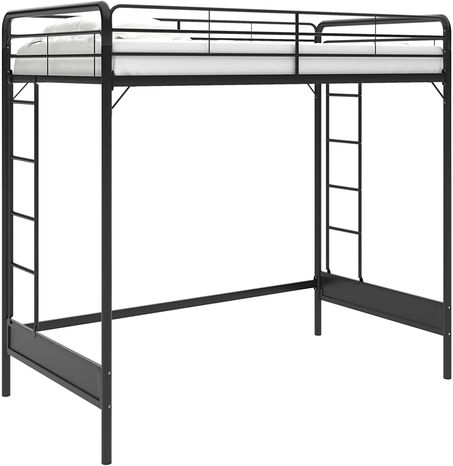 Colten Kid's Metal Loft Bed, Underbed Desk And Gaming Area, Two-Sided Ladder, Twin, Black