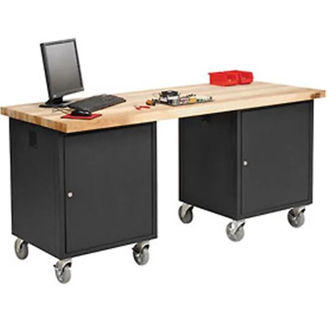 72 x 30 in. Maple Square Edge Mobile Pedestal Workbench - Black