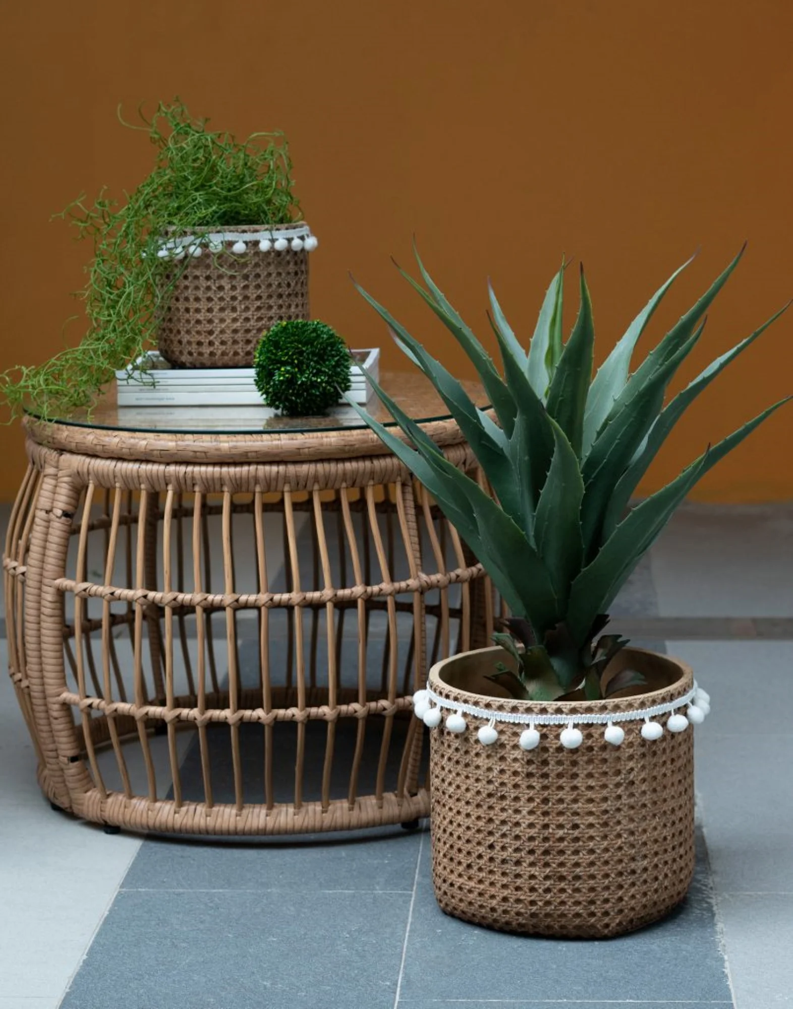 CC Home Furnishings Rustic Round Basket Planters with Tassel - 10.5