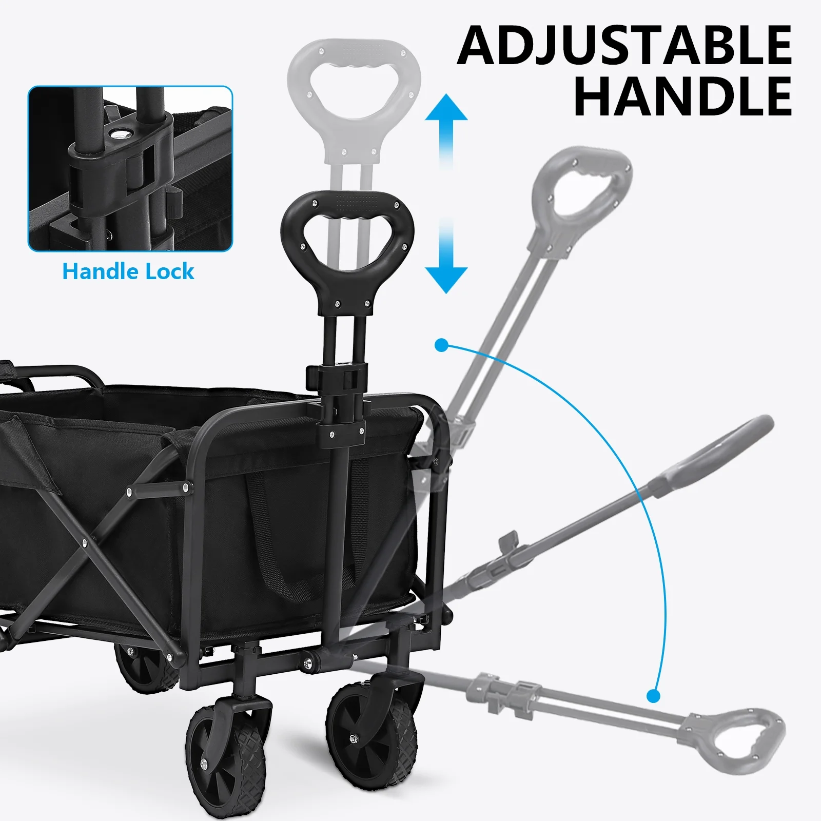 HONGGE Multi-Purpose Big Bucket Cart Collapsible Folding Wagon Garden Cart with Wheels, Black