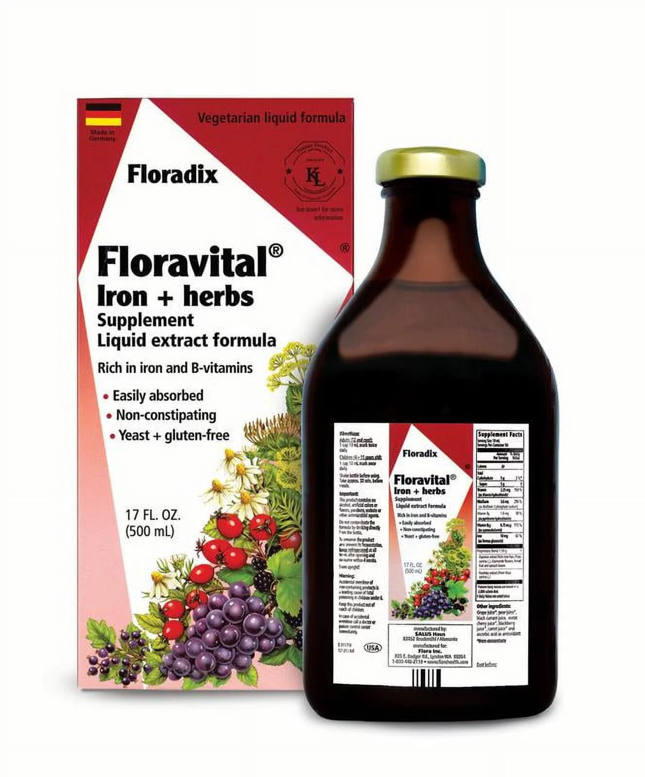 Flora Floravital Iron & Herbs (Yeast-Free)  17 Ounces