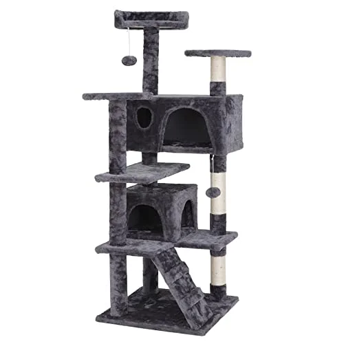 Epetlover 54-Inch Cat Tree Multi-Level Condo Tower Bed Furniture Kitten Play House with Scratching Posts, Dark Grey