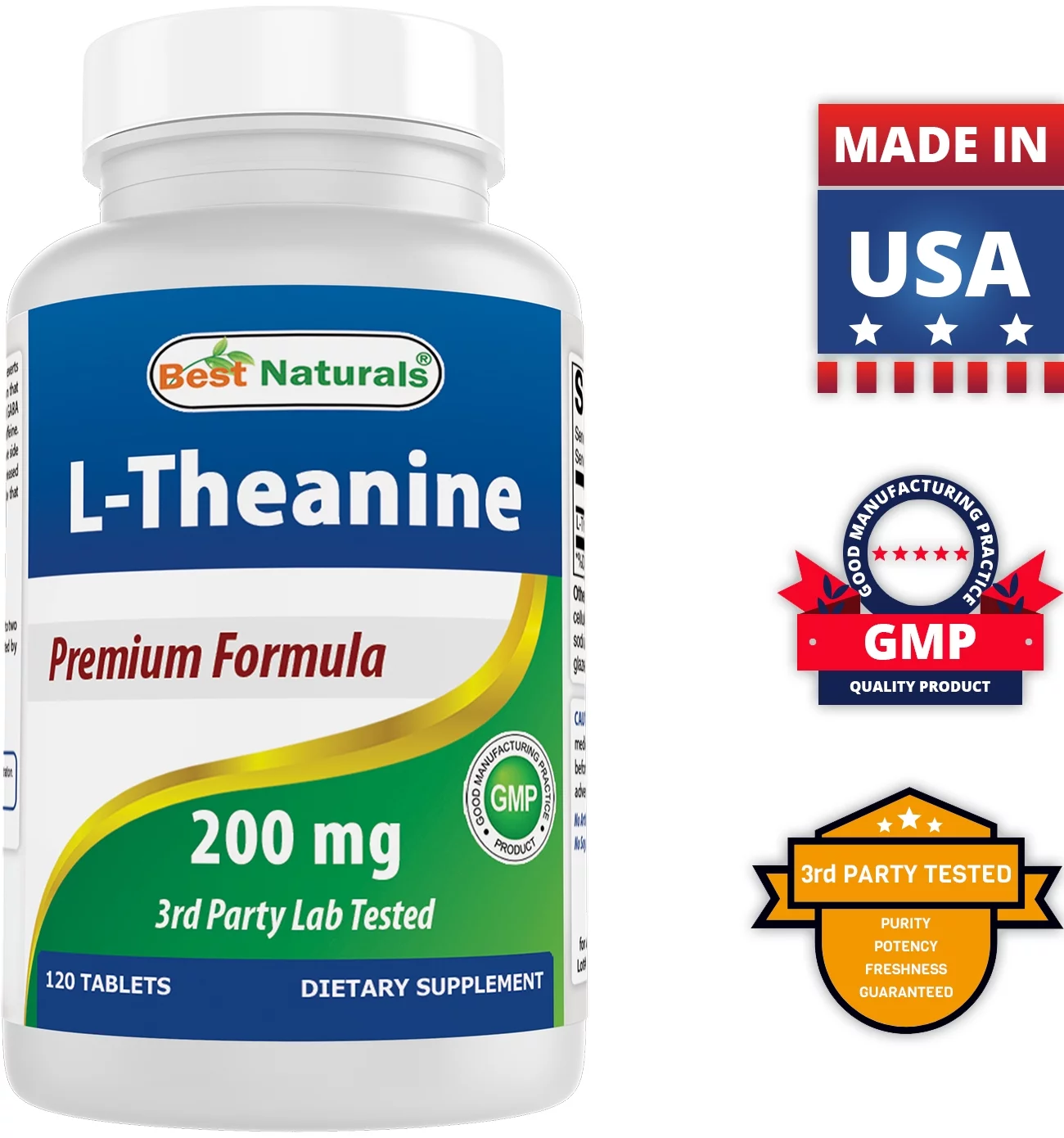 Best Naturals L-Theanine 200mg per Tablet (400mg per 2 Tablets) | Promotes Relaxation Without Drowsiness - 120 Vegetarian Tablets