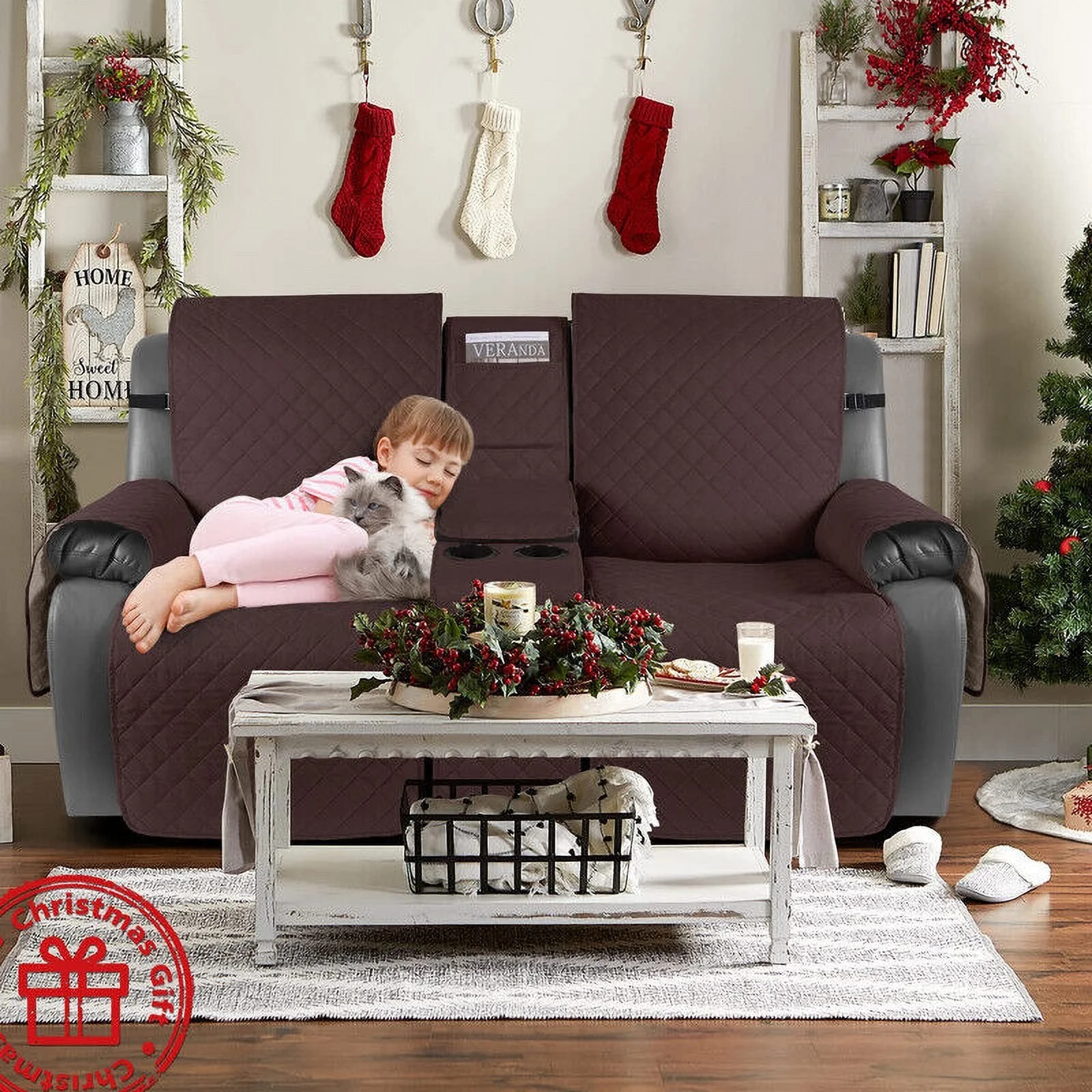 CJC 2 Seat Recliner Sofa Cover Mat Couch Cover Loveseat Sofa Slipcover With Cup holder 100% Waterproof