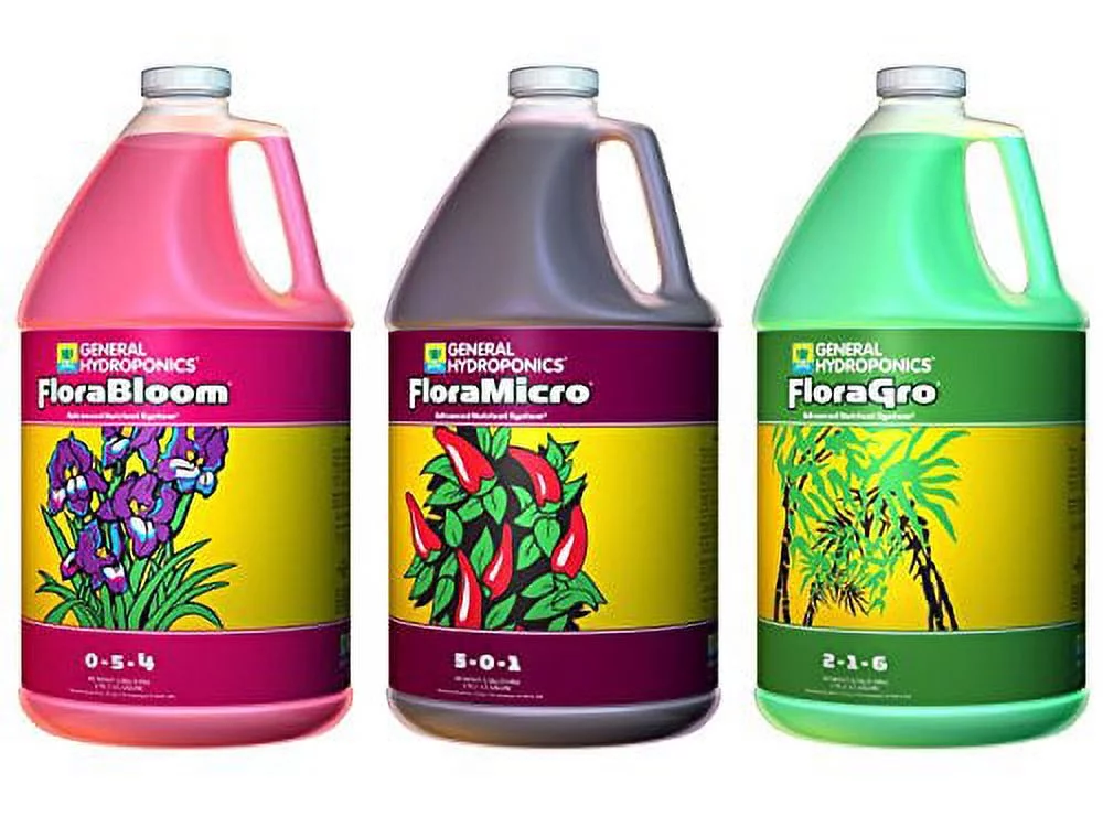 General Hydroponics Flora Grow, Bloom, Micro Combo Fertilizer, 1 gallon each, Pack of 3