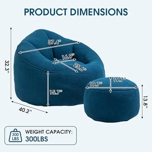 HVSDIMO Bean Bag Sofa  Microfiber Upholstered Bean Bag Couch with Petal Back  Padded Lazy Sofa with Footstool  Memory Foam Stuffed Bean Bag Couch for Living Room  Bedroom  Apartment (Beig