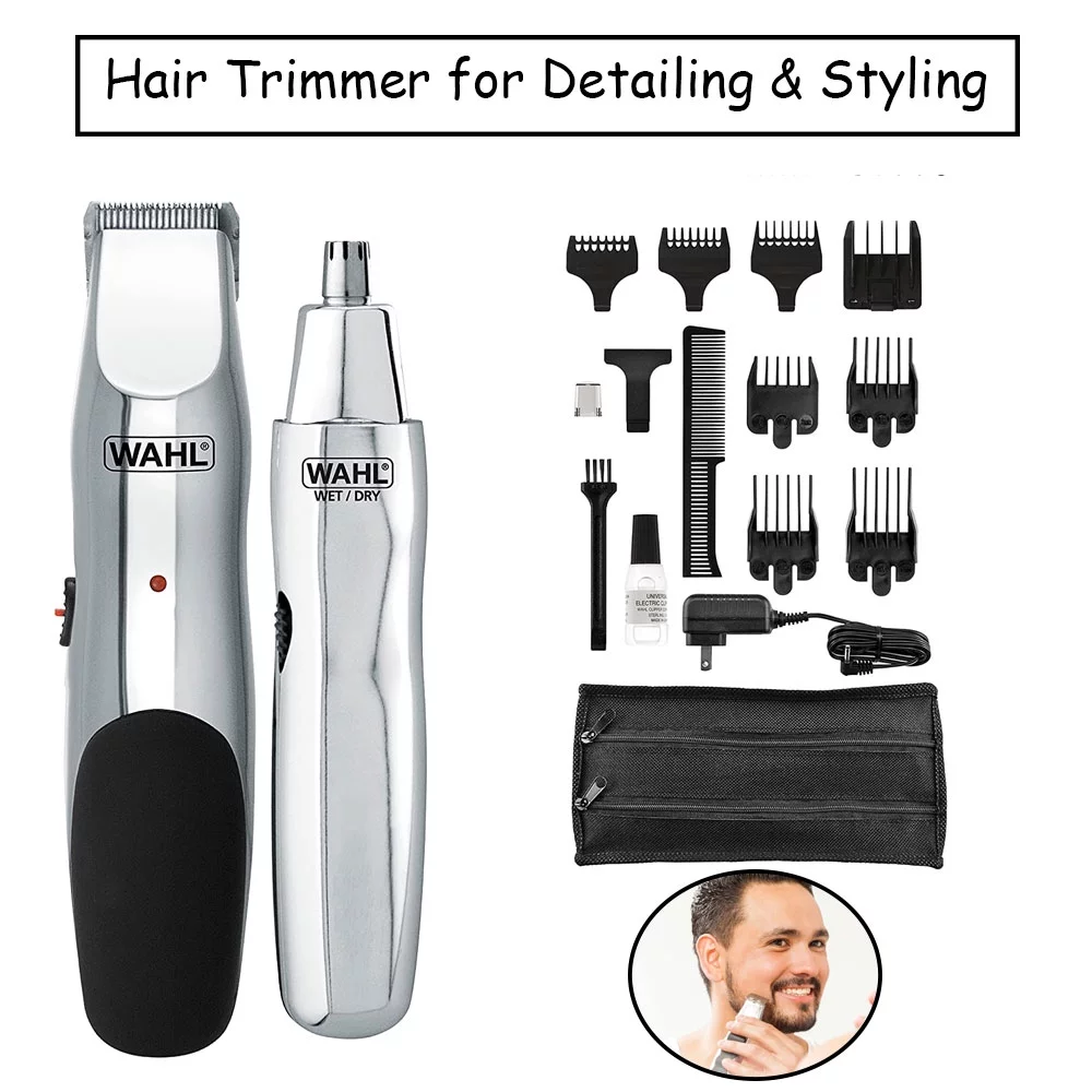 WAHL 5622 Groomsman Rechargeable Beard, Mustache, Hair & Nose Hair Trimmer for Detailing & Grooming, Black Rechargable Trimmer