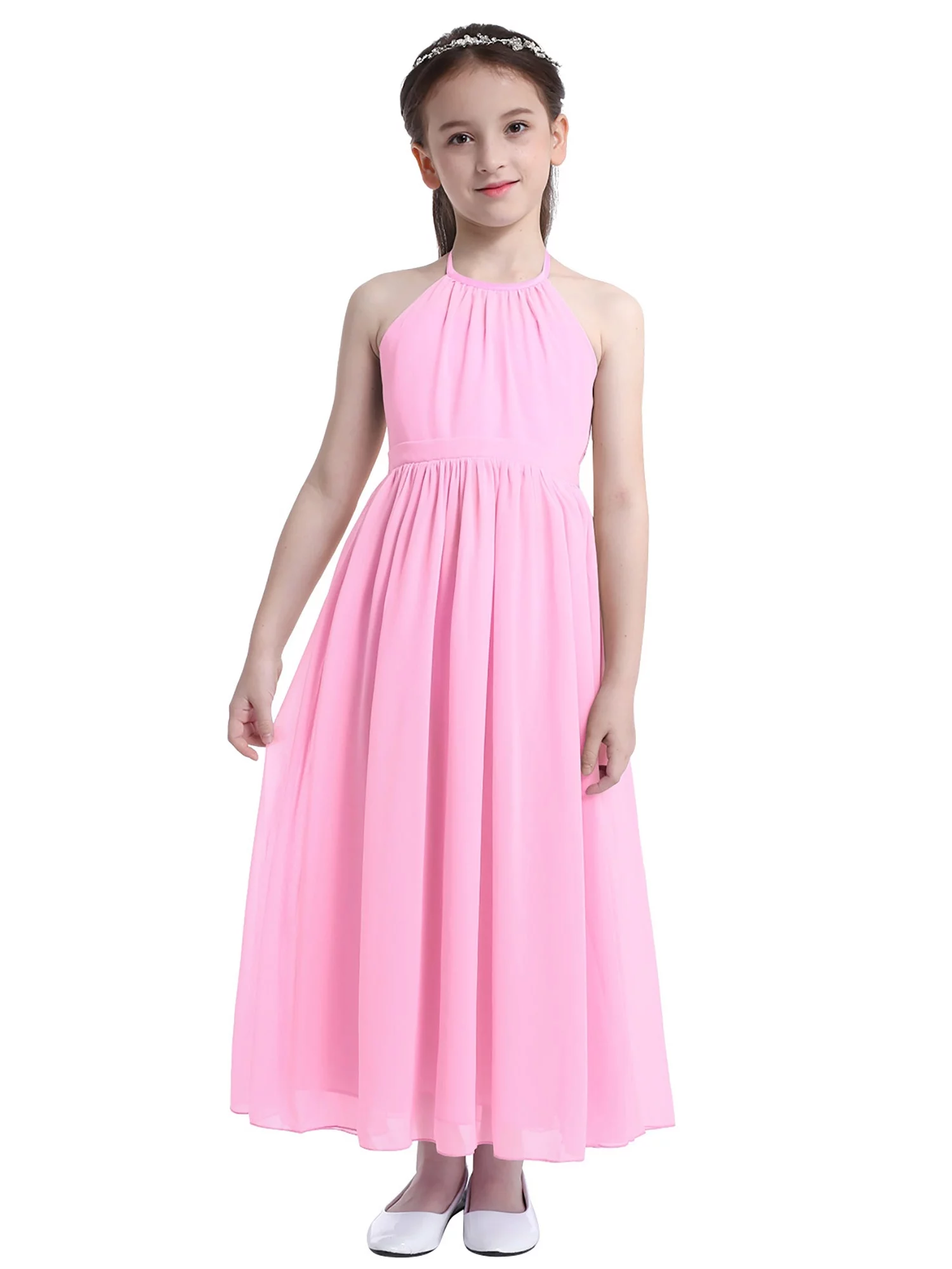 YiZYiF Kids Girls Chiffon Flower Girl Dress Hollow Back Wedding Birthday Party Dress