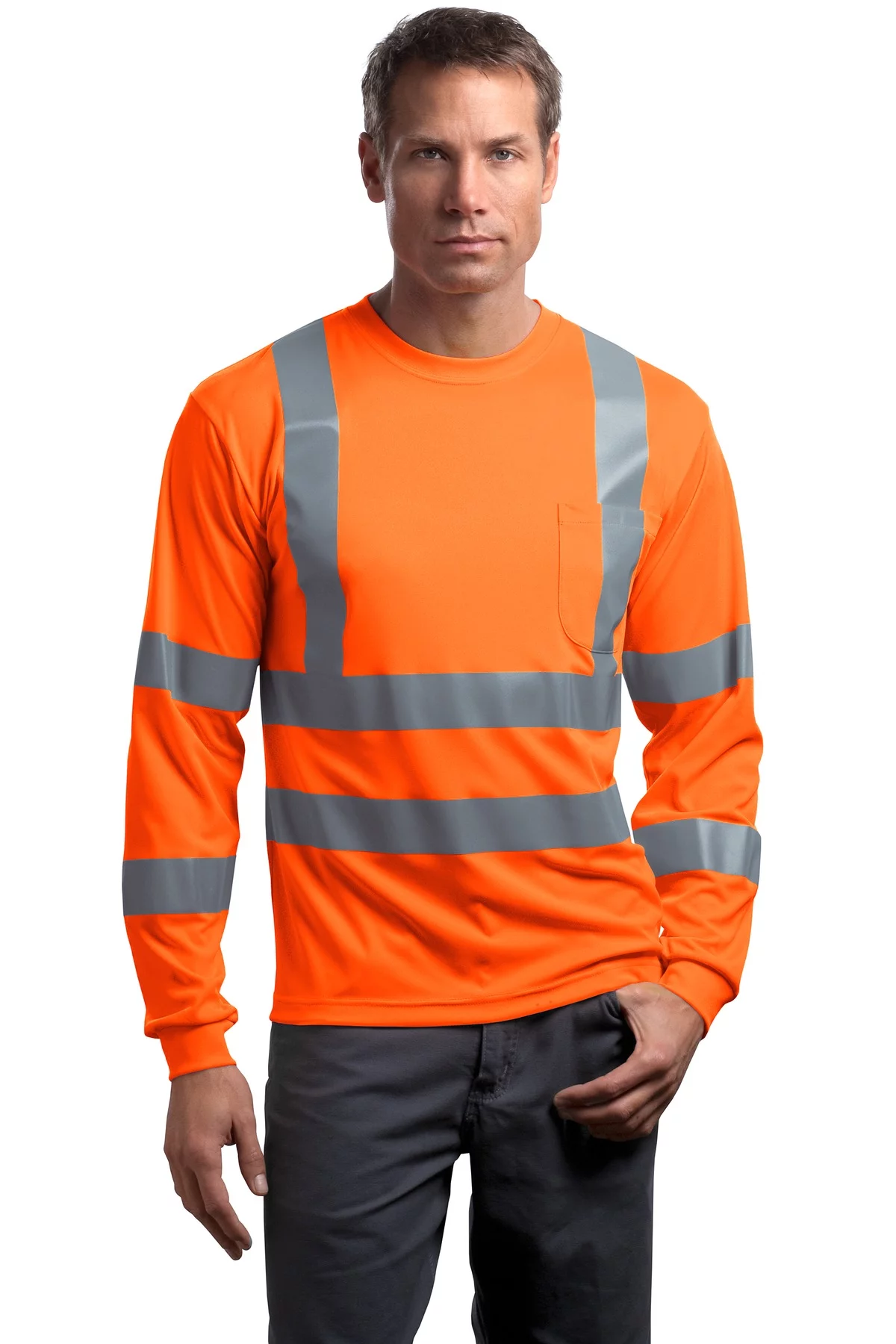 CornerStone Long Sleeve SnagResistant Reflective TShirt (CS409) Safety Orange, 4XL