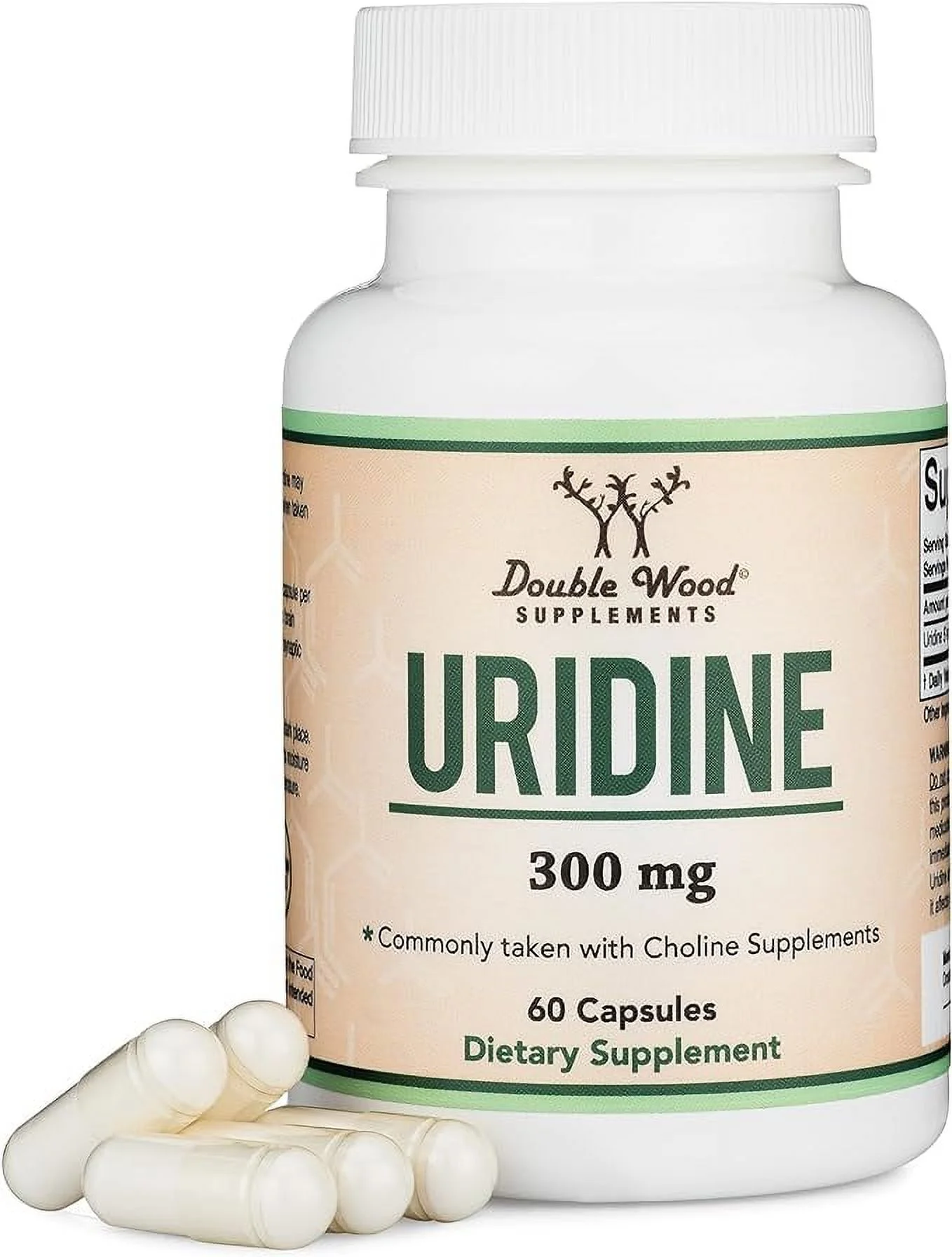 Uridine Monophosphate - Third Party Tested (Choline Enhancer, Beginner Nootropic) 300mg, Manufactured in USA (60 Capsules) Synergy with Alpha GPC Choline for Brain Health and Memory by Double Wood