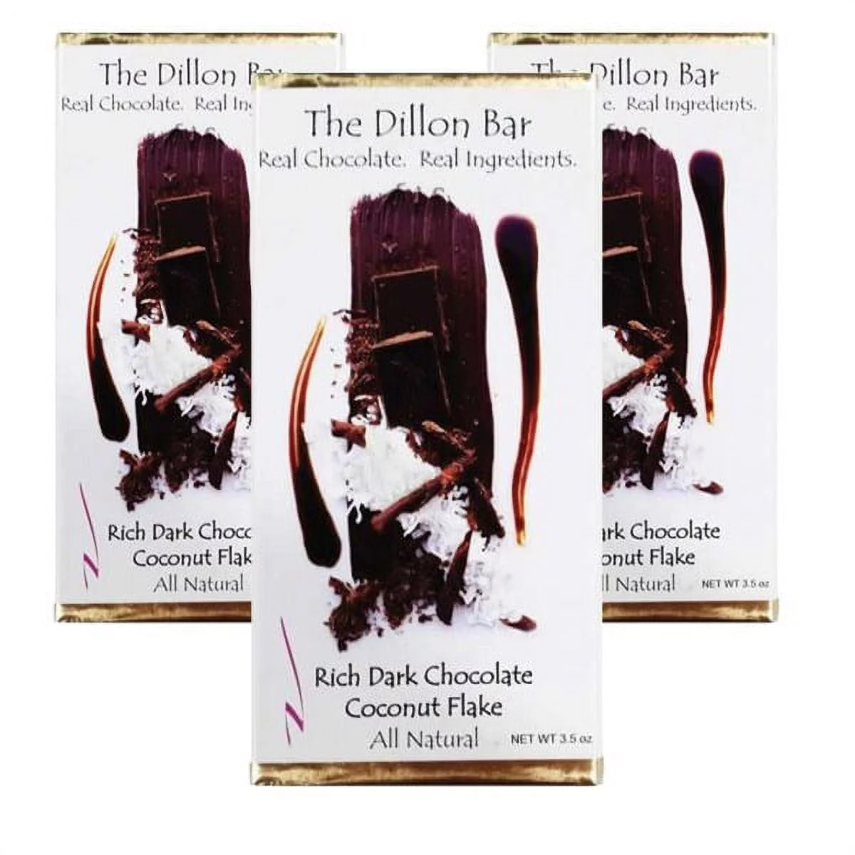 The Dillon Bar-3pk-3.25oz Large Bar-Dark Chocolate Toasted Coconut Flake Premium Chocolate Bar