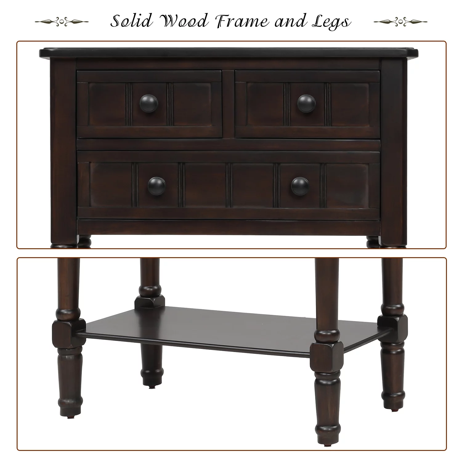 Console Sofa Table with 3 Drawers and Bottom Shelf, Entryway Hall Table, Sofa Tables Narrow Easy Assembly