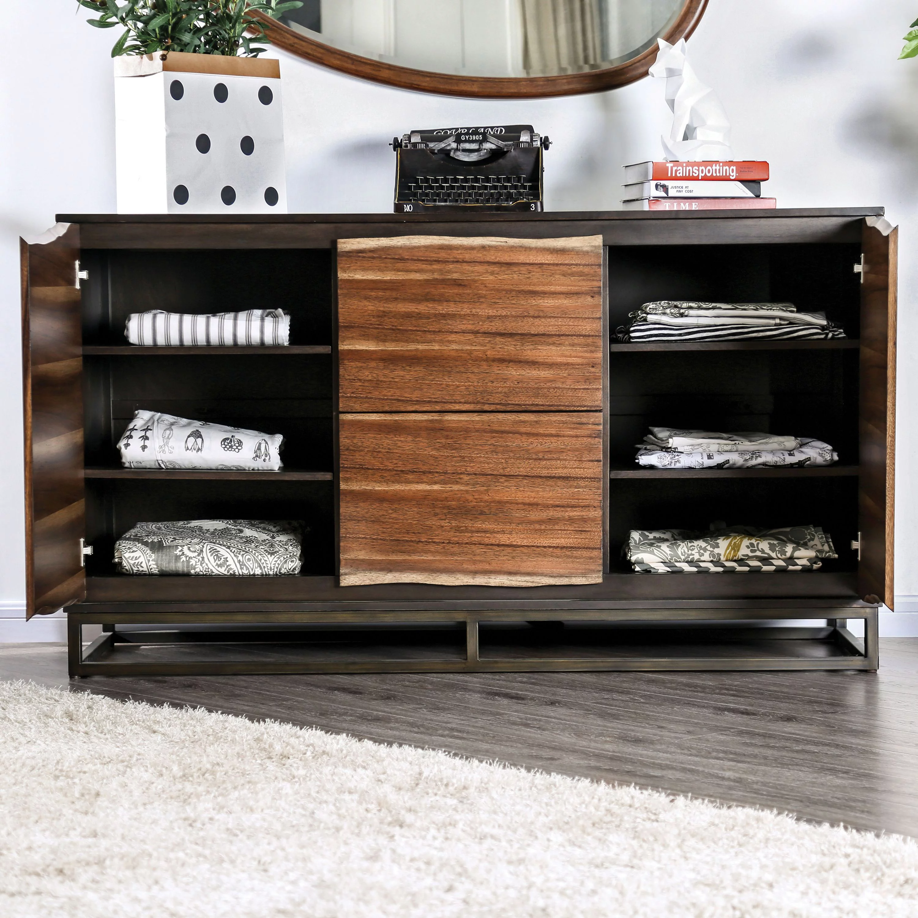 Furniture of America Trippen 2-Cabinet Dresser, Dark Oak and Dark Walnut