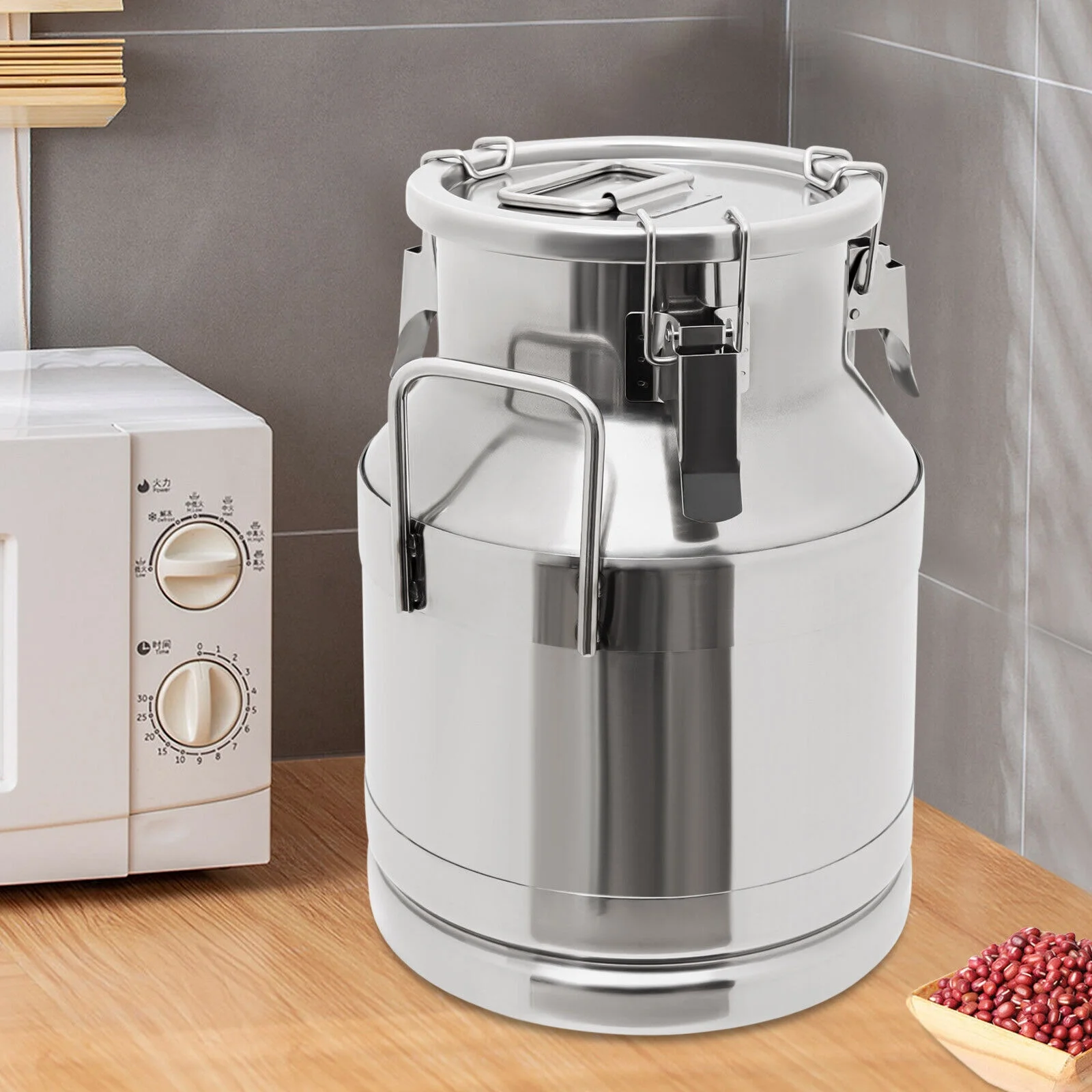 Miumaeov 10L/2.64 Gallon Stainless Steel Milk CanWine Pail Bucket Tote Jug Bottle with Sealed Lid Heavy Duty Milk Jug