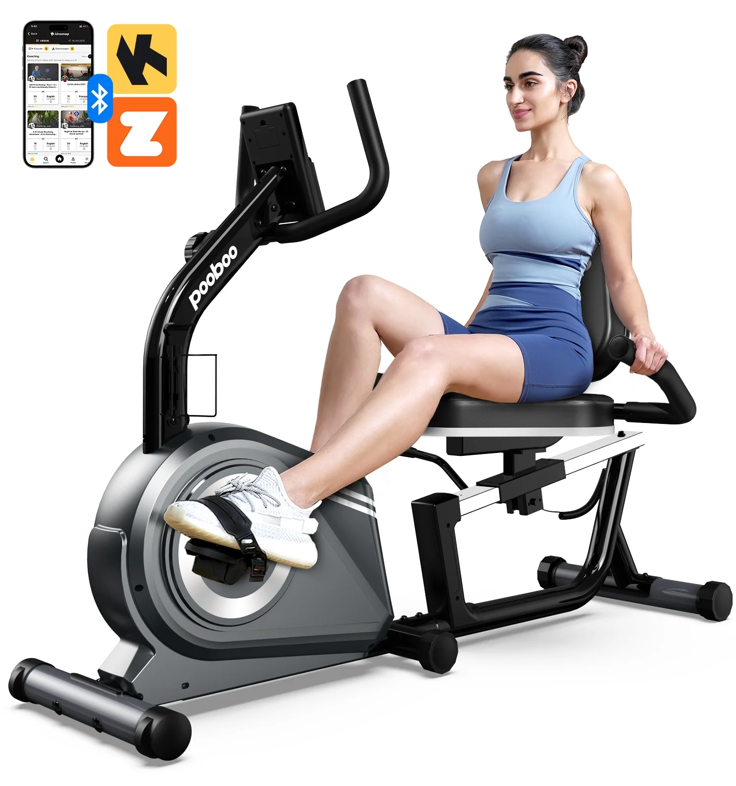 Pooboo Indoor Recumbent Exercise Bike Magnetic Resistance Workout Bike Sit Down Stationary Bicycle with Adjustable Seat & Luminous Monitor for Gym Seniors Adults