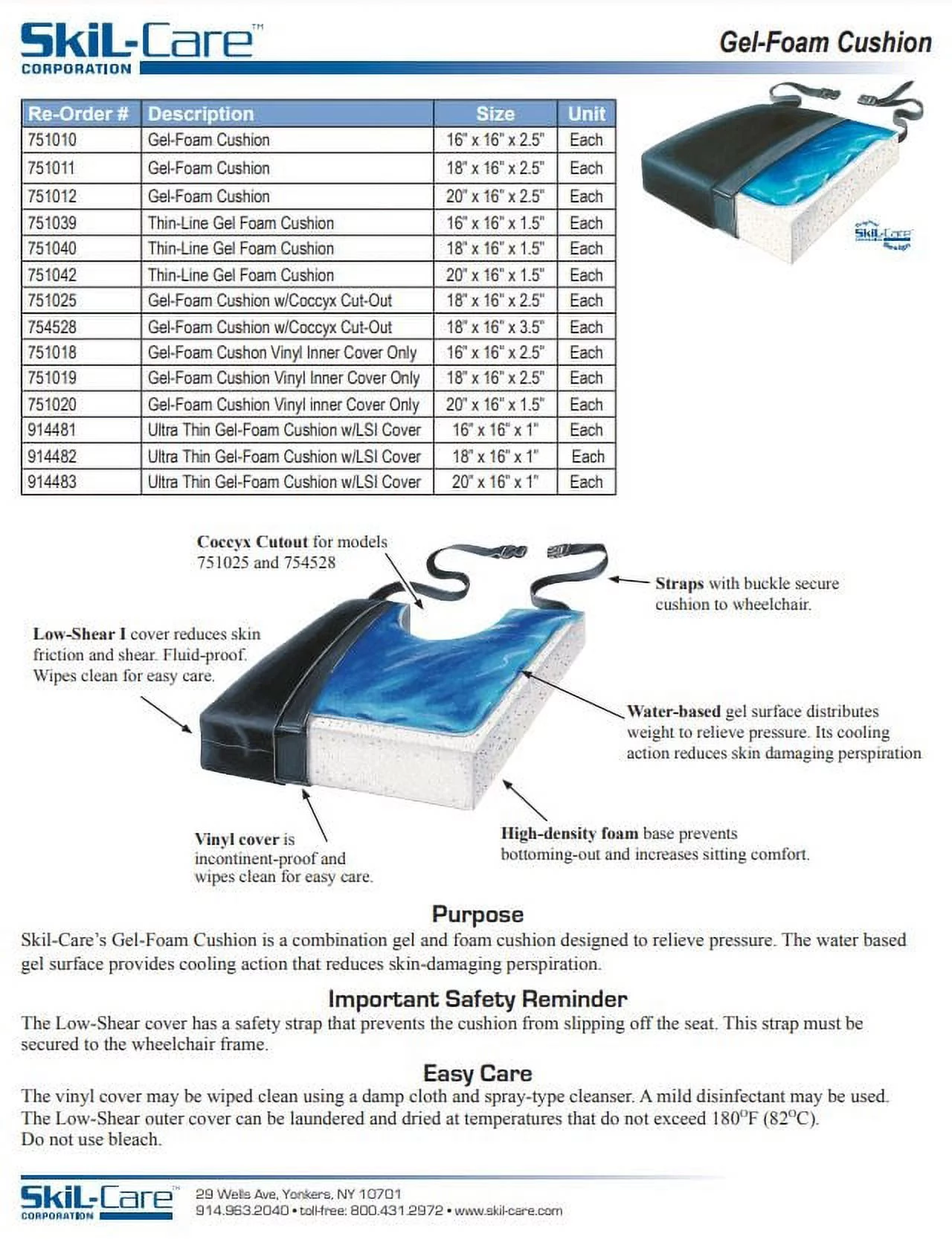 Skil-Care 751043 20 in. Gel-Foam Thin-Line Vinyl Cushion