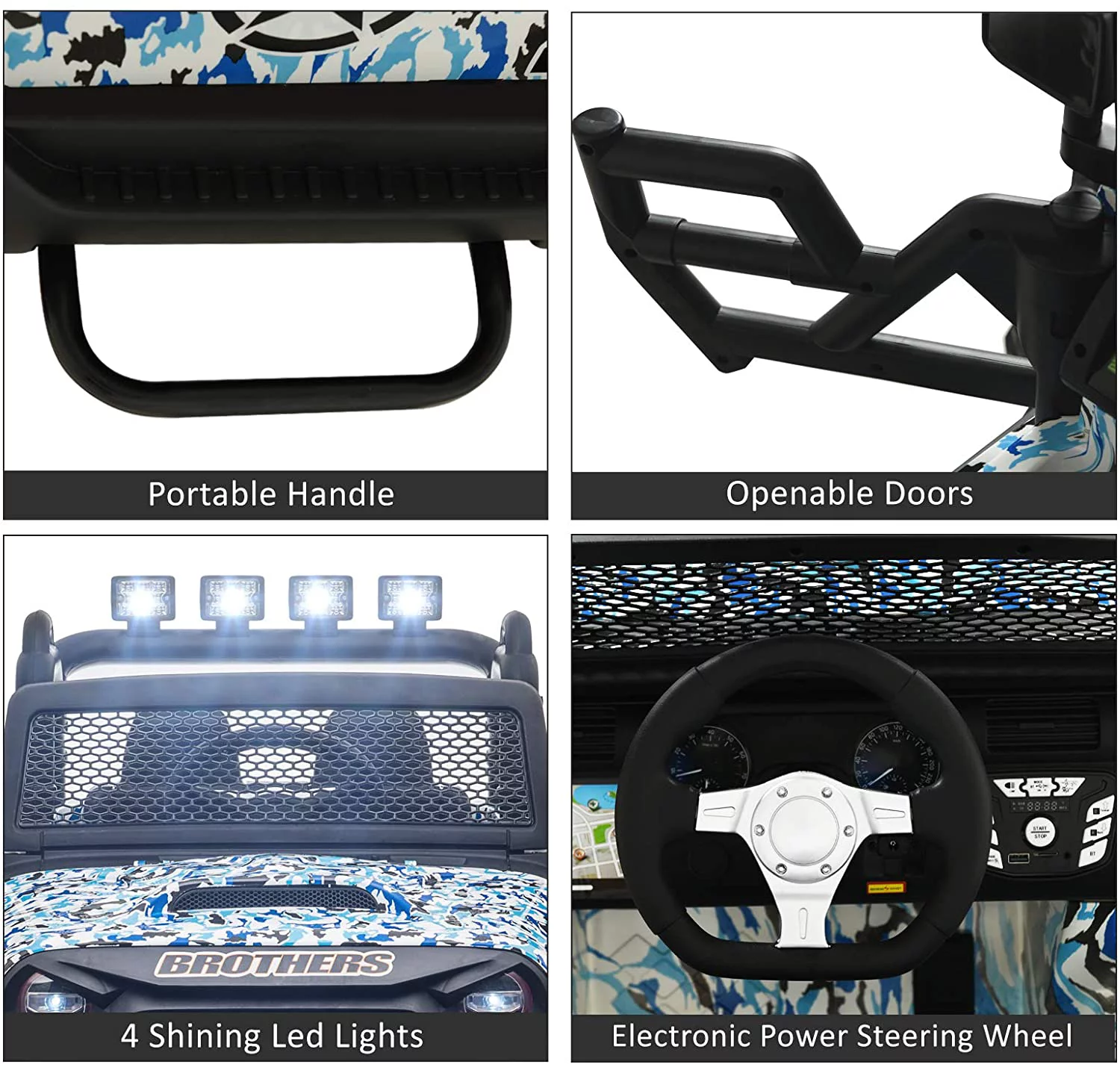 Uenjoy 12V Kids Ride on Toys Electric Battry-Powered Ride-On Truck Car RC Toy w/ Remote Control 2 Speed Camouflage Blue