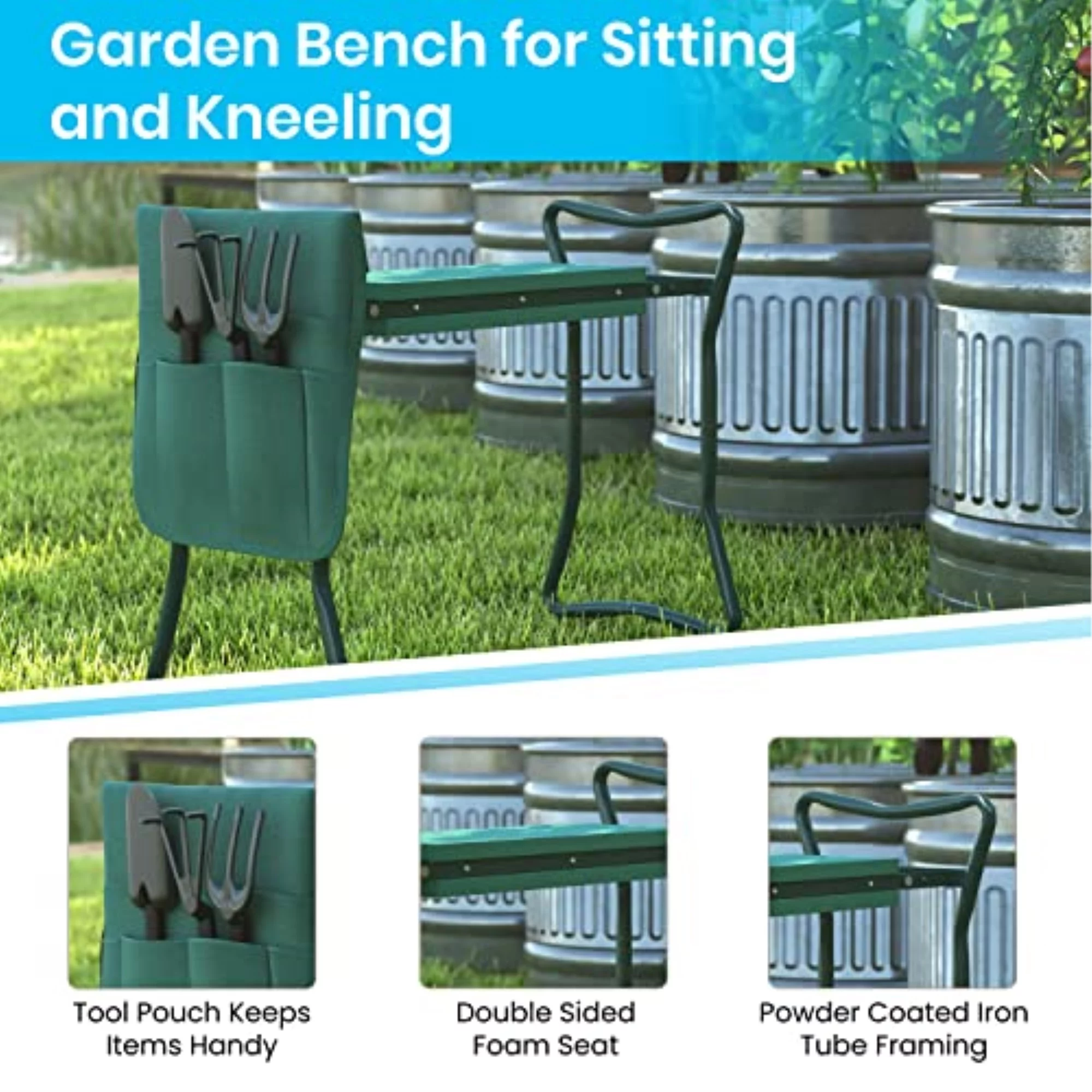 Flash Furniture Assisi Green Foldable Padded Garden Kneeler