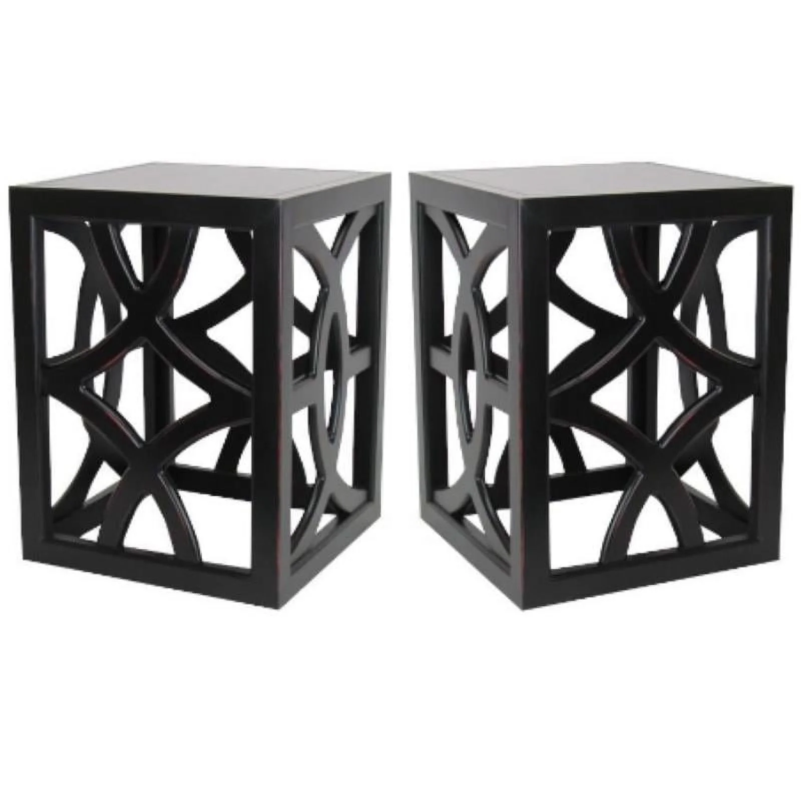 Home Square Solid Basswood End Table in Black Finish - Set of 2