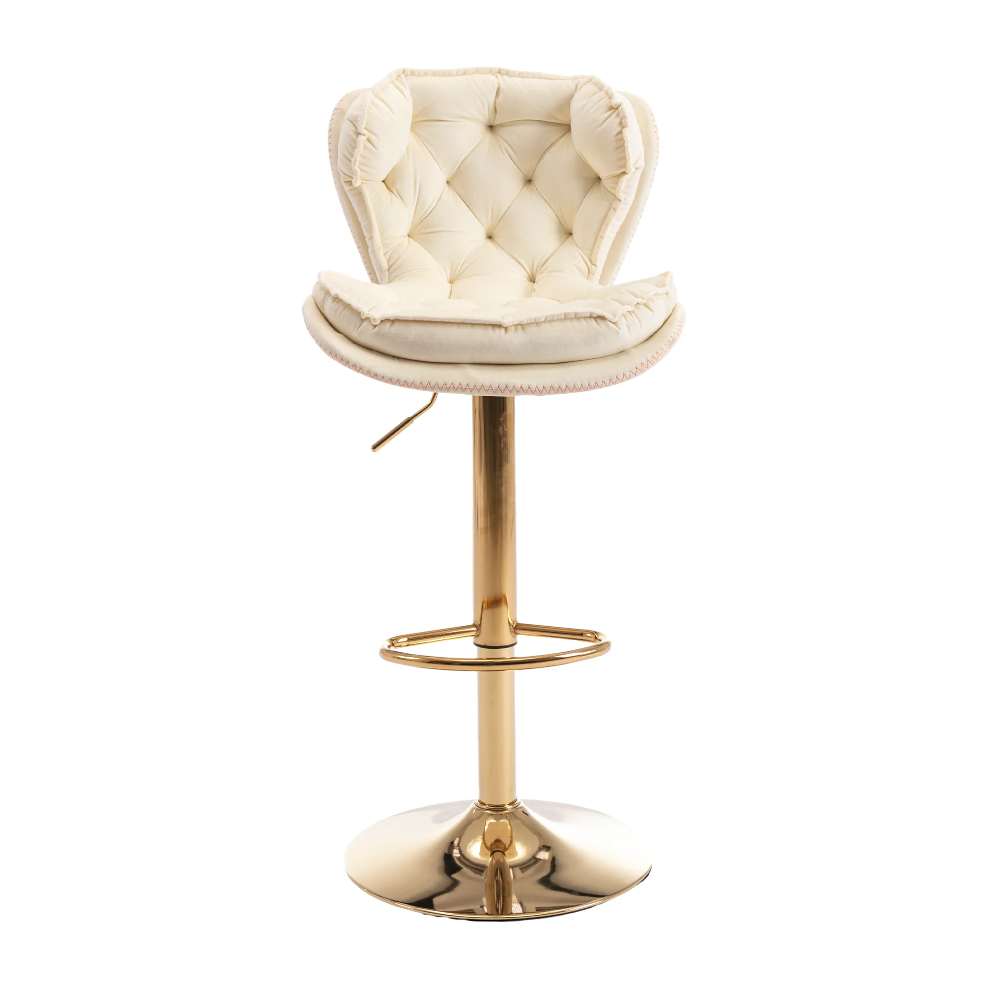 24-33 Inch Velvet Swivel Bar Stools with Back, Velvet Upholstered Adjustable Bar Height Barstool Stools Island Chairs with Gold Metal Base Bar, Bar Counter, Dining Room, Coffee(Cream,Set of 4)