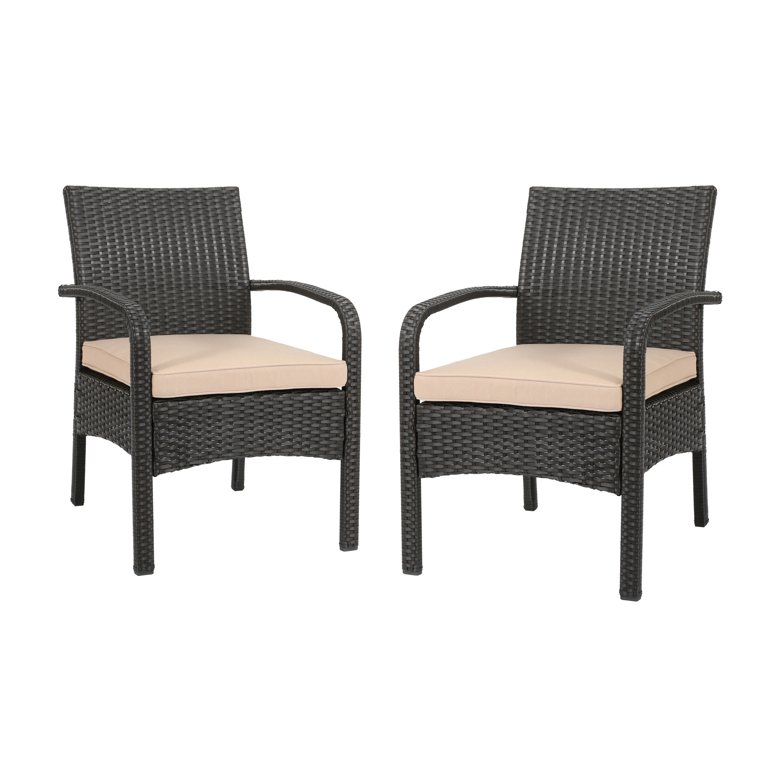 GDF Studio Kilburn Outdoor Wicker Club Chairs with Cushion, Set of 2, Brown and Tan