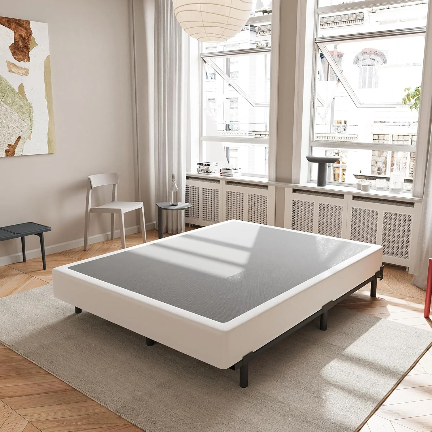 YILAN Queen Box Spring，5 Inch Low Profile Metal Boxspring with Non-Slip Fabric Bed Cover, Sturdy Heavy Duty Steel Structure Bed Base, Noise-Free Mattress Foundation, Easy Assembly，Black