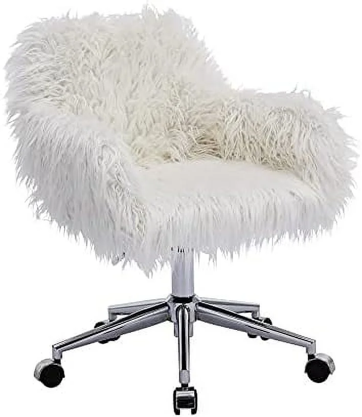 CGFHYP Fluffy Office Desk Chair  Faux Fur Modern Swivel Armchair with Wheels  Soft Comfy Fuzzy Elegant Accent  Vanity Chairs for Women Girls  Home Living Dressing Room Bedroom  Black