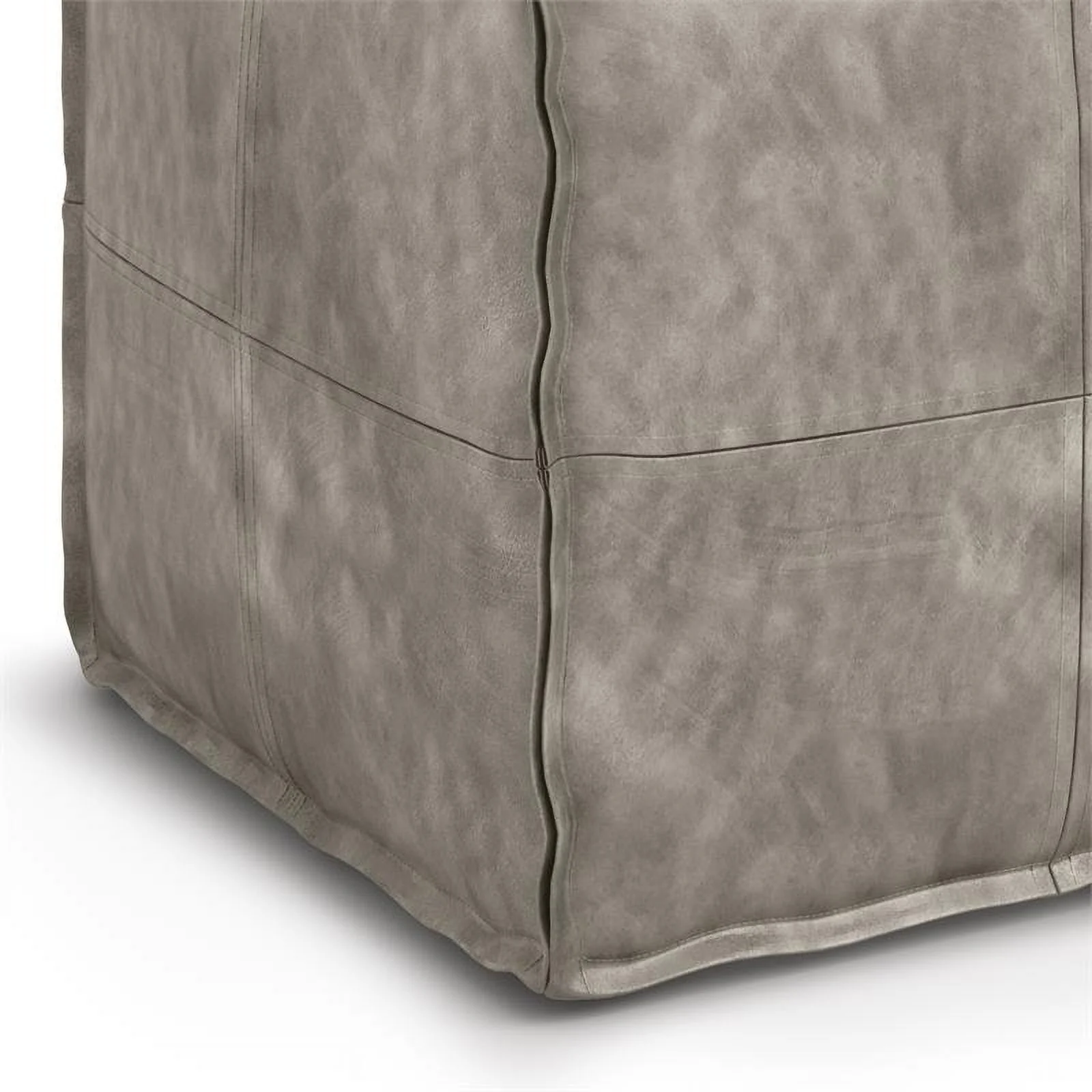 Trent Home Boho Square Pouf in Distressed Gray Faux Leather