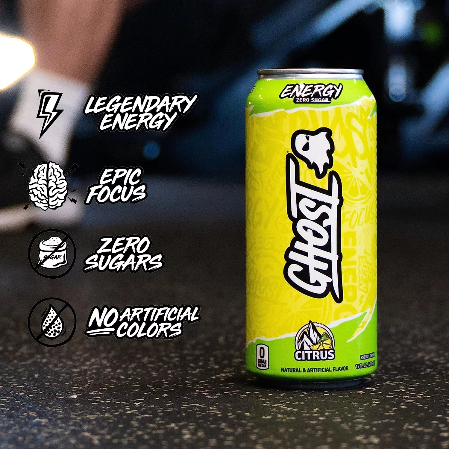 GHOST Zero Sugar Energy Drink, Citrus, 16 oz Can, 12 Pk