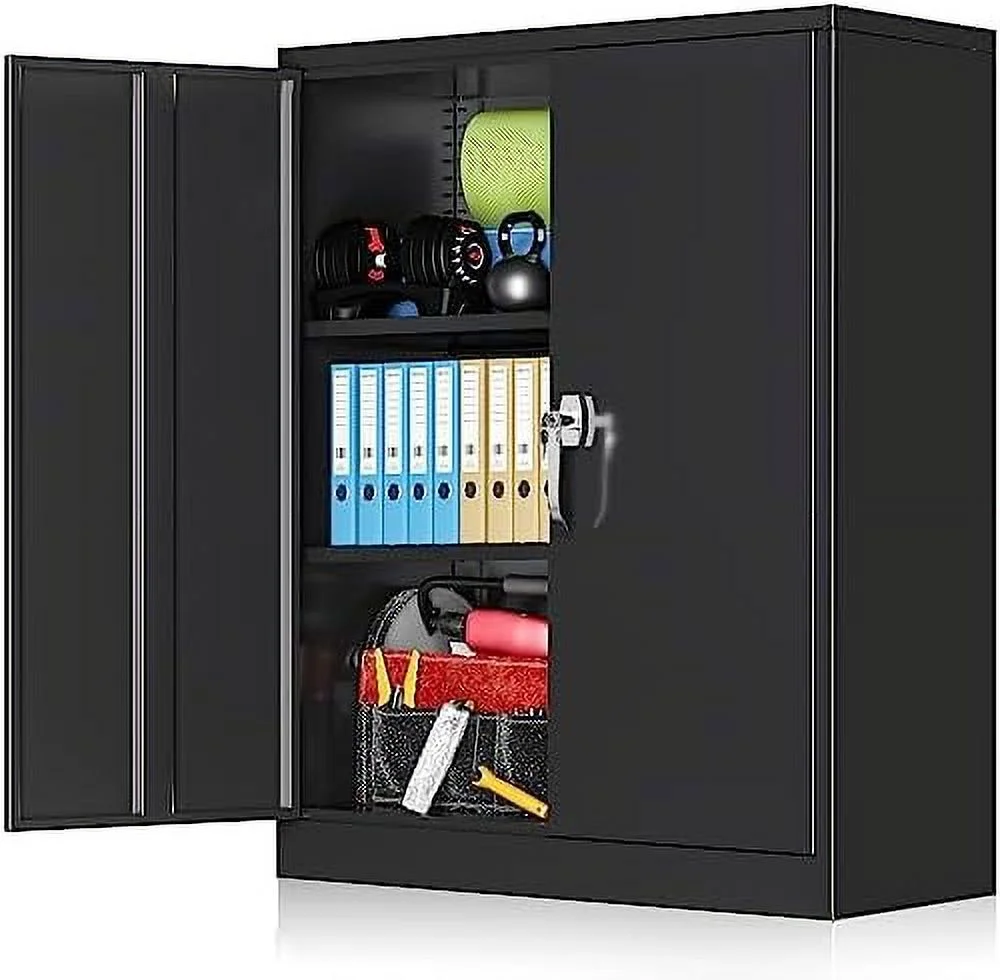 xrboomlife Atripzrk Metal  Cabinet with Glass Door  Locking  Cabinet with Doors  72" Lockable Office  Cabinet  Black Steel  Bookcase with 3 Adjustable Shelves for Office  Home