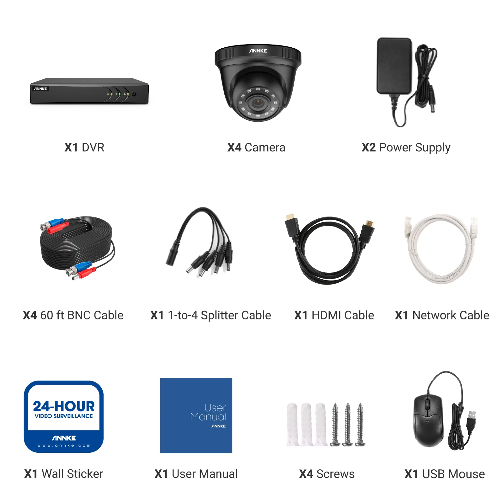 ANNKE 8CH 1080P Outdoor CCTV Video Home Security ,4PCS, IP66,Outdoor Weatherproof ,Dome Camera ,System Surveillance Kits , No Hard Drive Disk