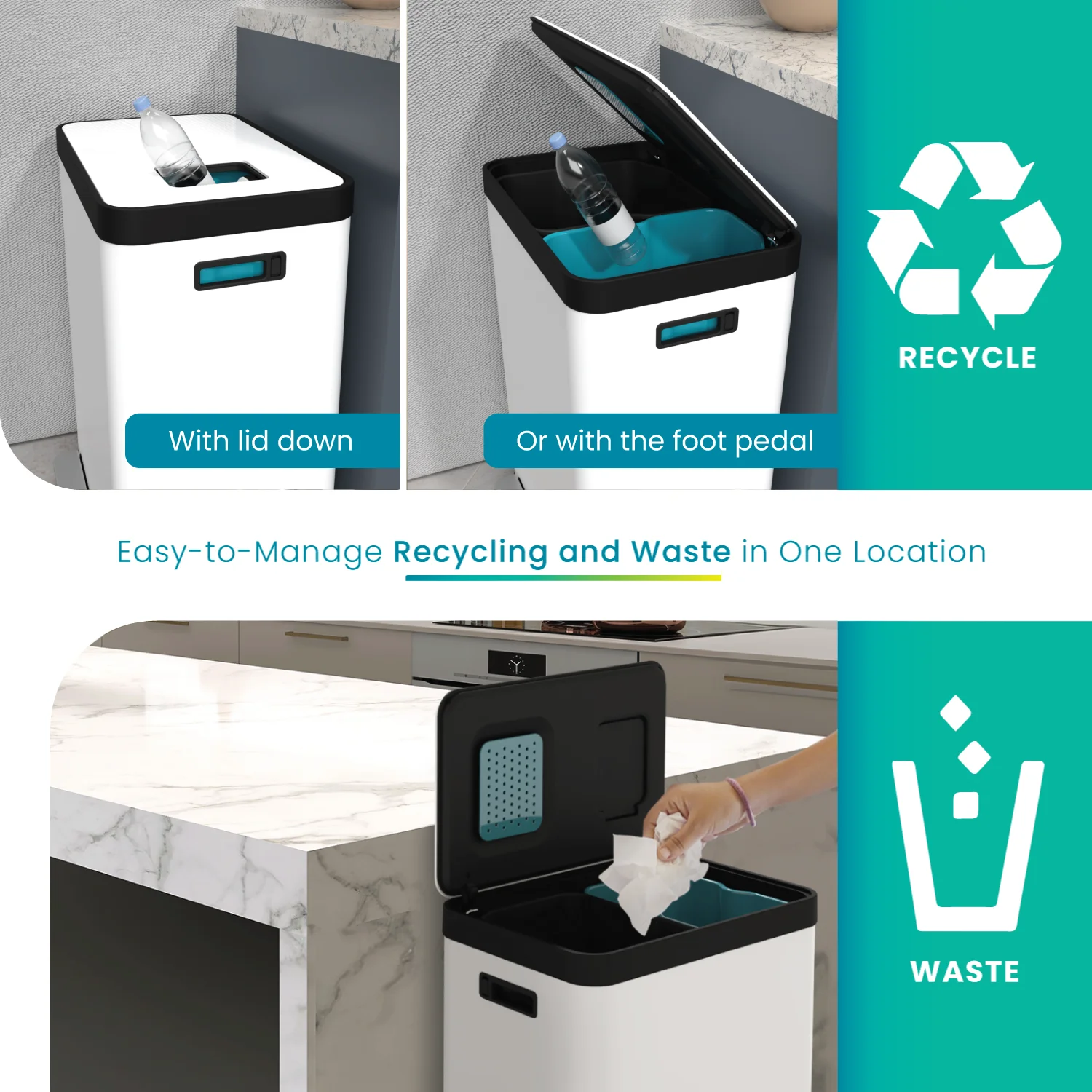 Home Zone Living 18.5 gal Kitchen Garbage Can with Cleanaura Pack, White