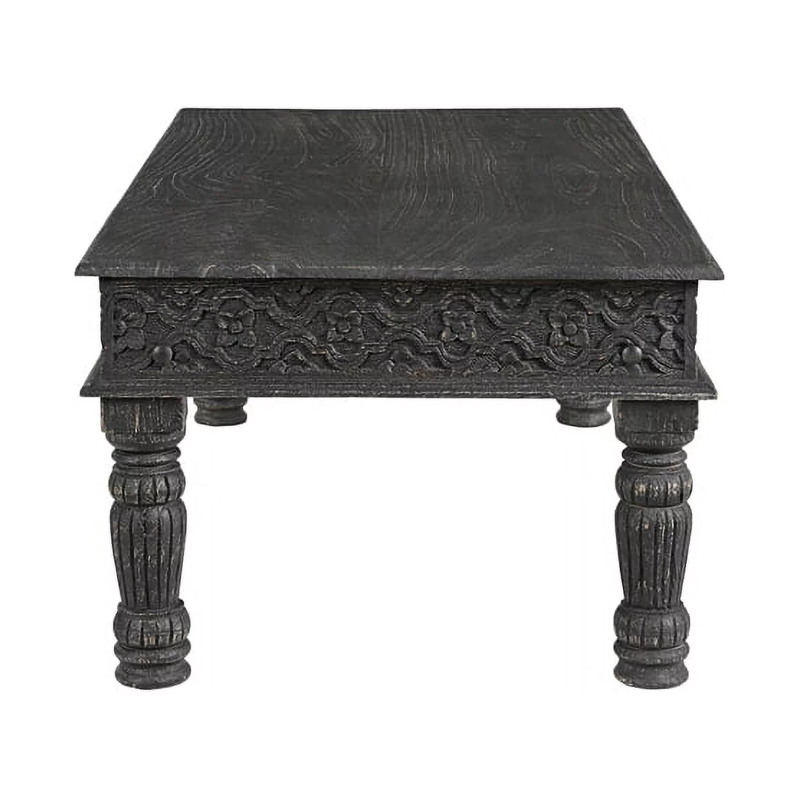 Taran Designs Milton Carved Solid Wood Coffee Table in Black