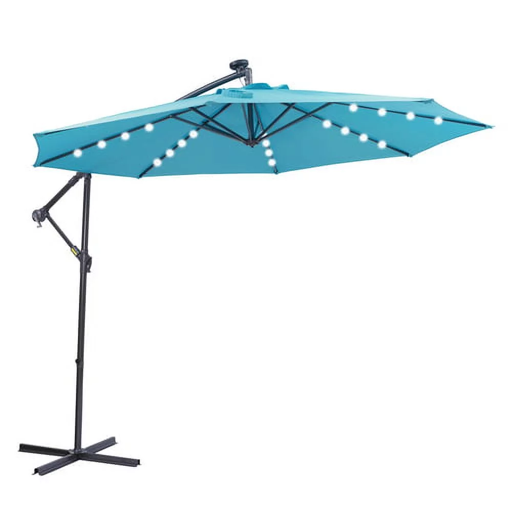 Buumin 10 FT Solar LED Patio Outdoor Umbrella Hanging Cantilever Umbrella Offset Umbrella Easy Open Adustment with 32 LED Lights