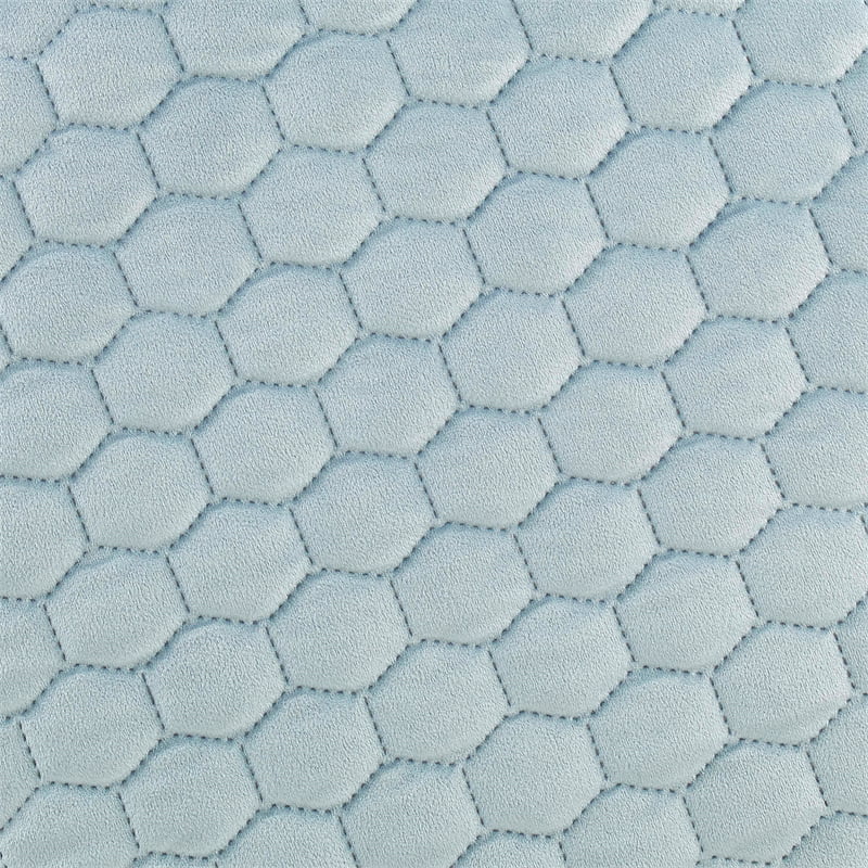 Linon Aiden Round Quilted Fabric Stool with Silver Metal Base in Blue