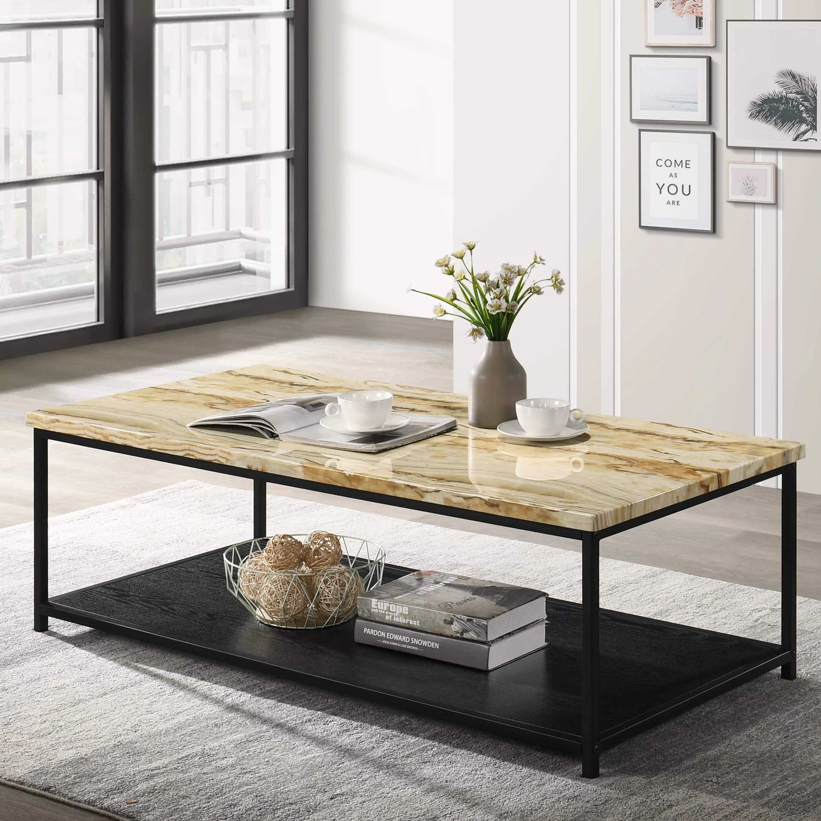 Furniture of America Vandy Contemporary 47-inch Wood 1-Shelf Coffee Table by  Rustic Oak Oak Finish