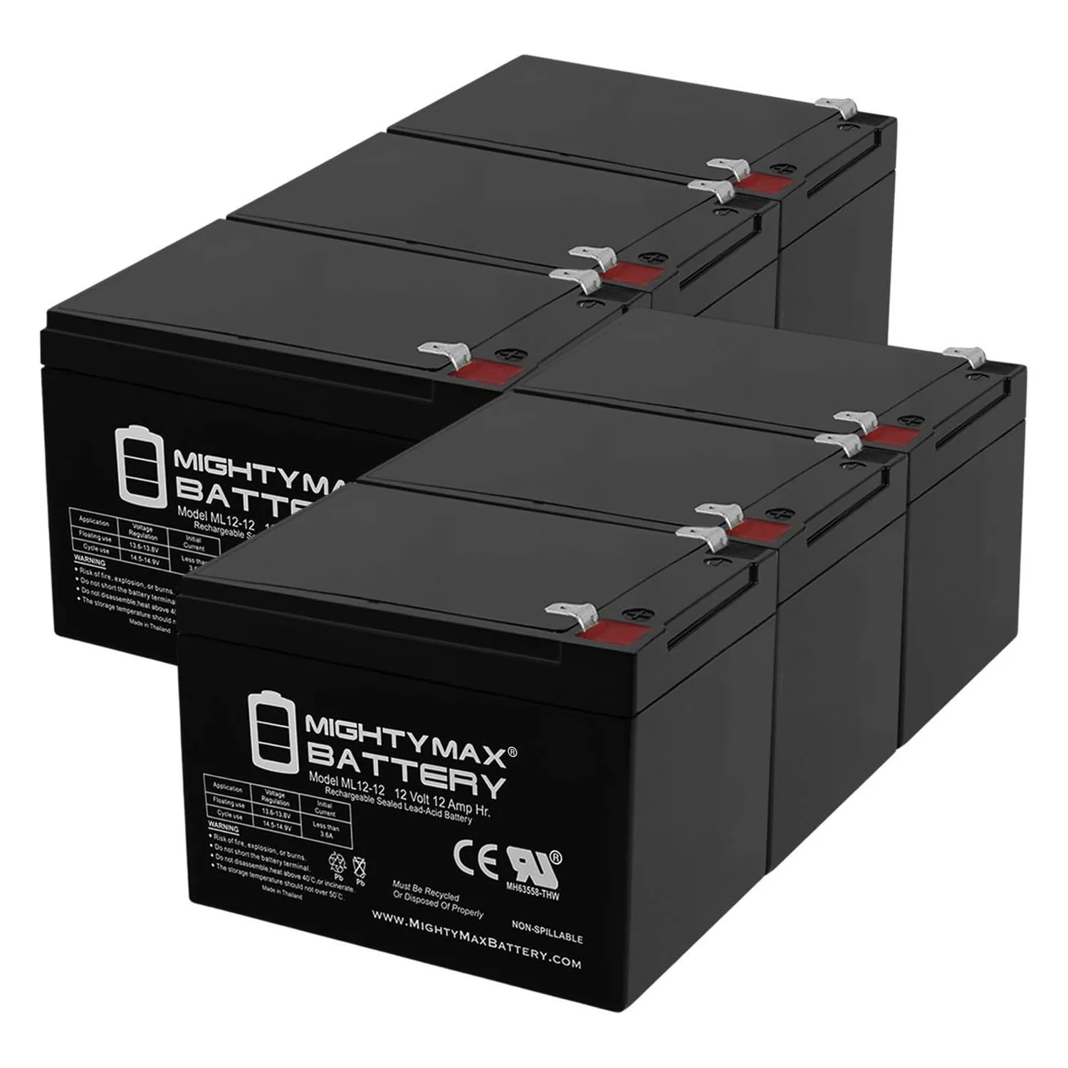 12V 12AH SLA Replacement Battery for MotoTec 36V Electric Pocket Scooter - 6 Pack