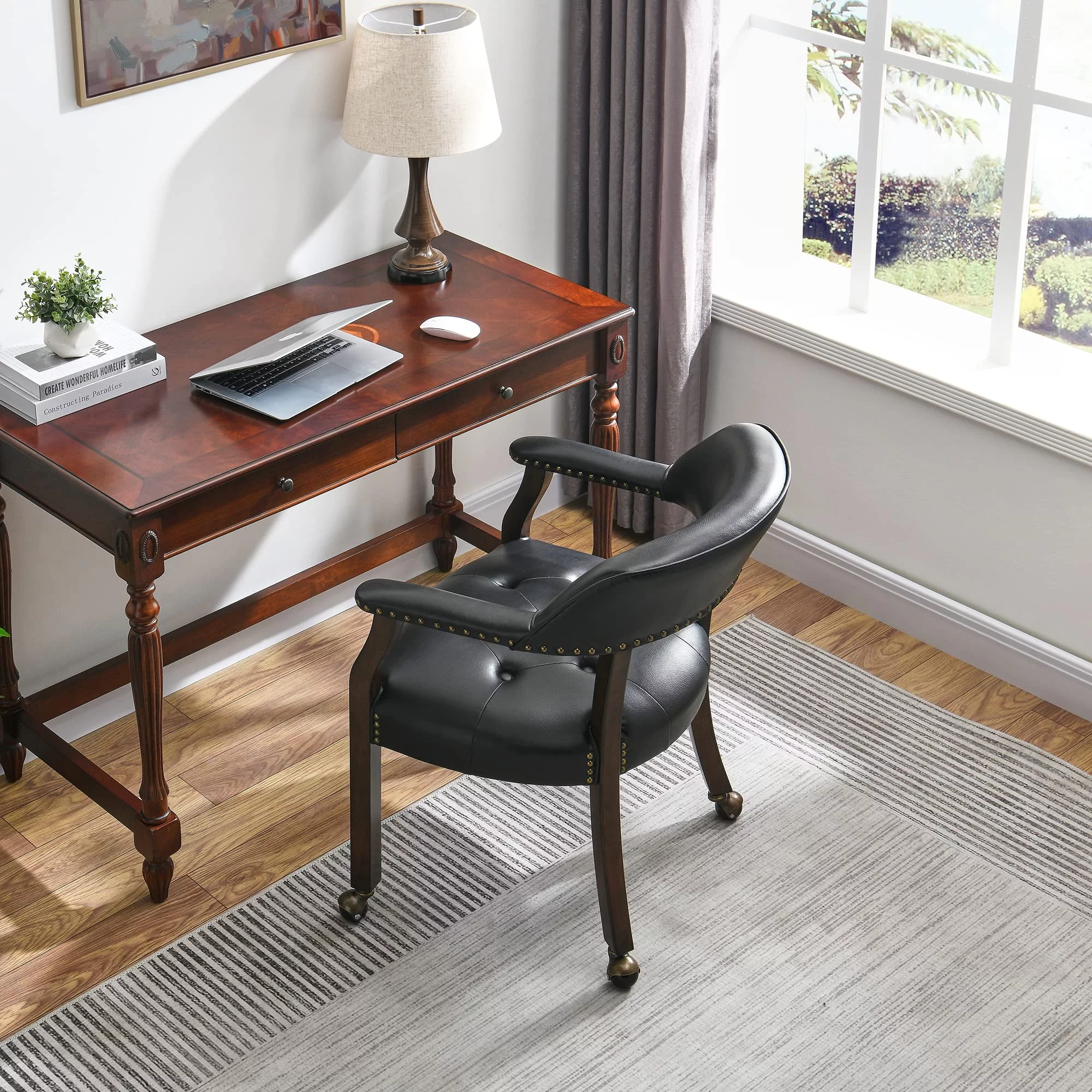 JESONVID Dining Chair with Casters, Captain's Chairs with Rollers Dinette Sets Poker Chairs with Wheels Kitchen Table Rolling Chairs High Back Chair On Caster (White 318WT)