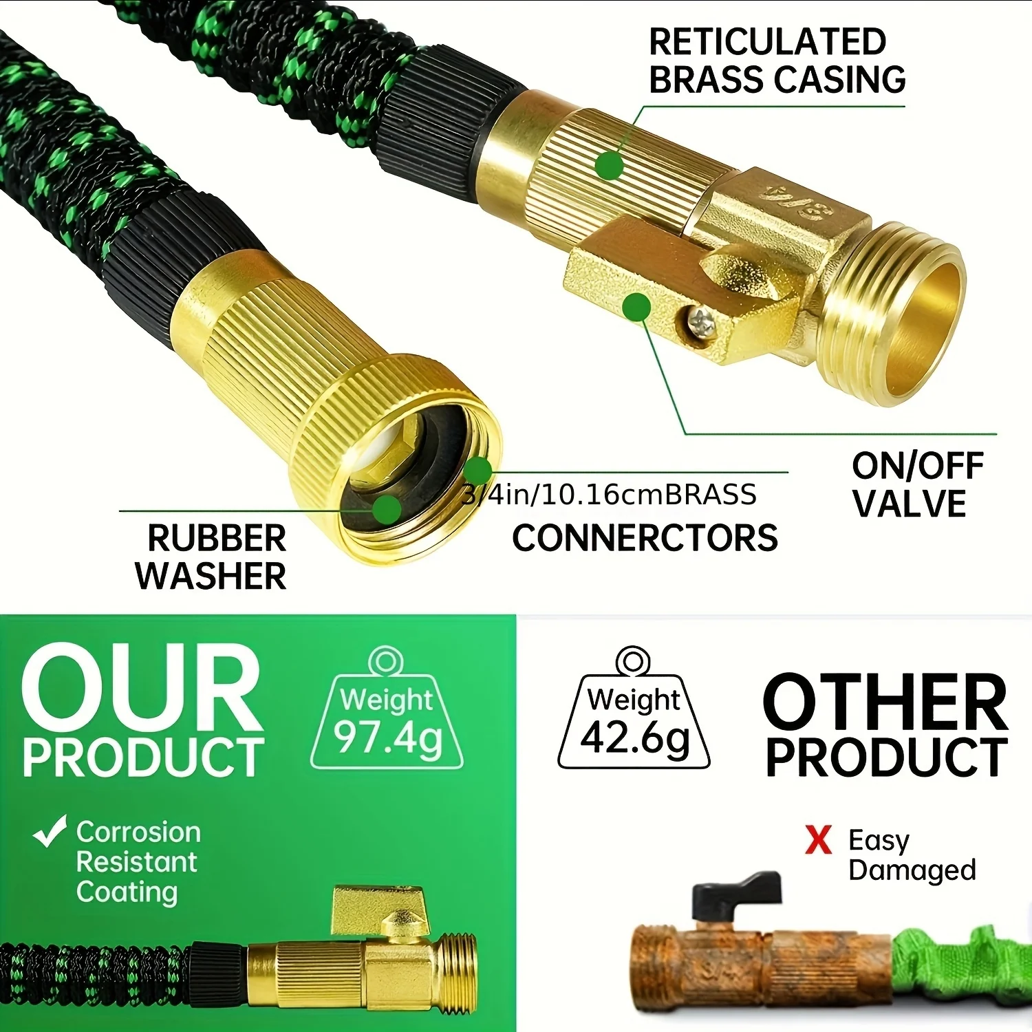 1PC Upgrade 100FT Expandable Garden Hose Water Hose with 10-Function High-Pressure Spray Nozzle, Heavy Duty Flexible Hose, 3/4