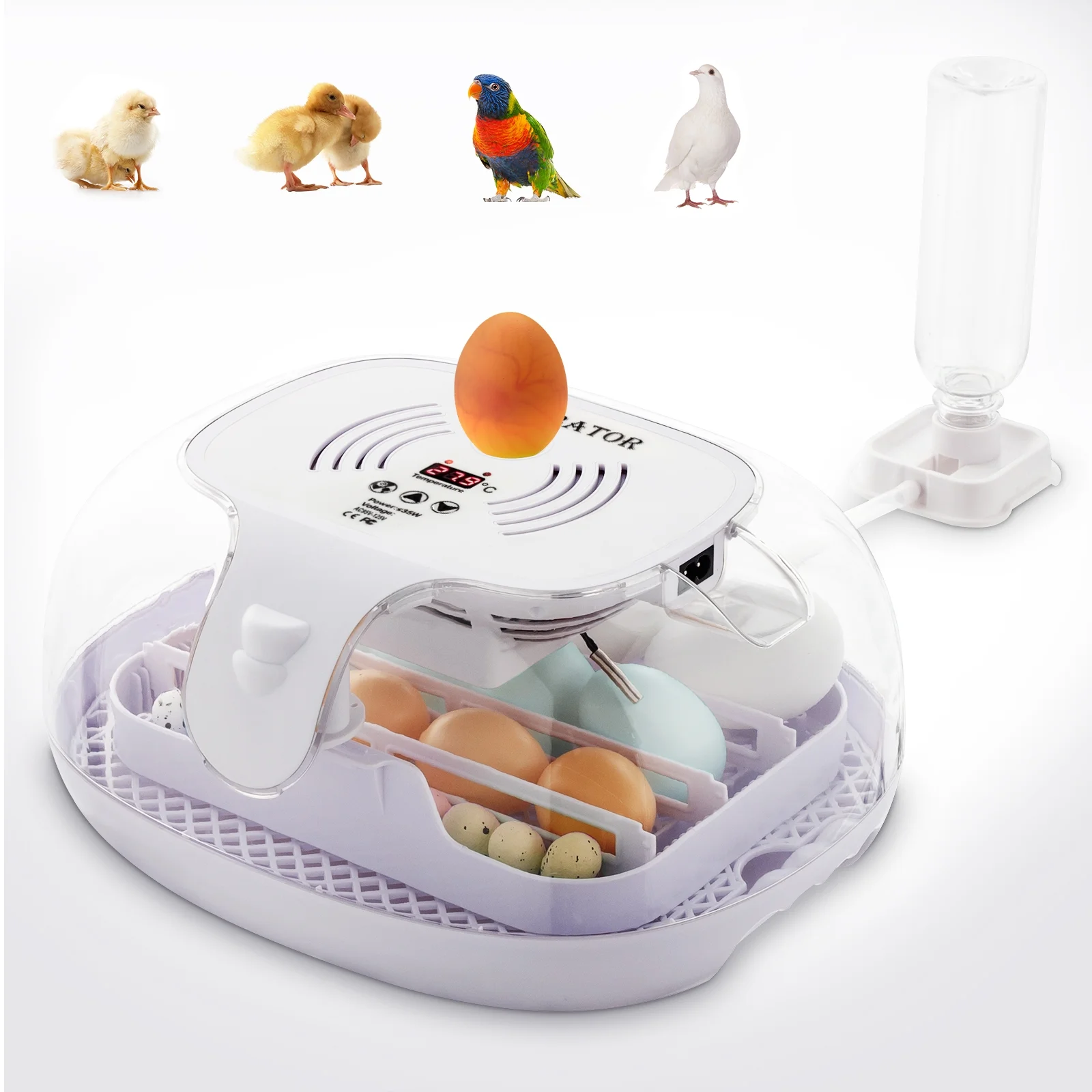 16 Eggs Incubator with Automatic Egg Turning, 360 Degree View, Egg Candler, and Water Adding Function - Ideal for Hatching Chicken, Duck, Quail, and Goose Birds
