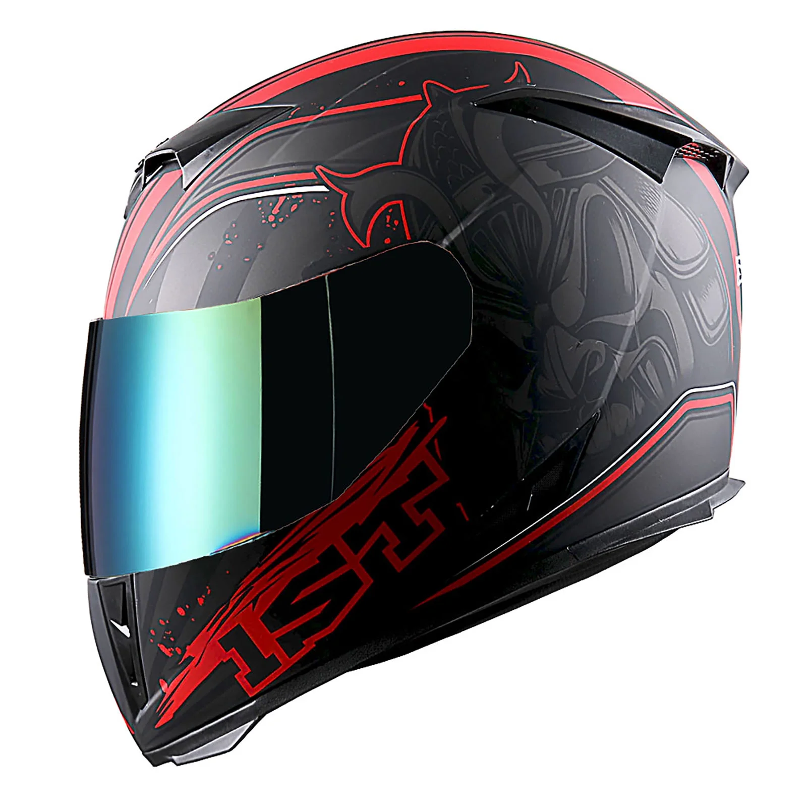 1Storm Motorcycle Full Face Helmet Street Bike Skull King HJK311 + One Extra Clear Shield; Skull Red
